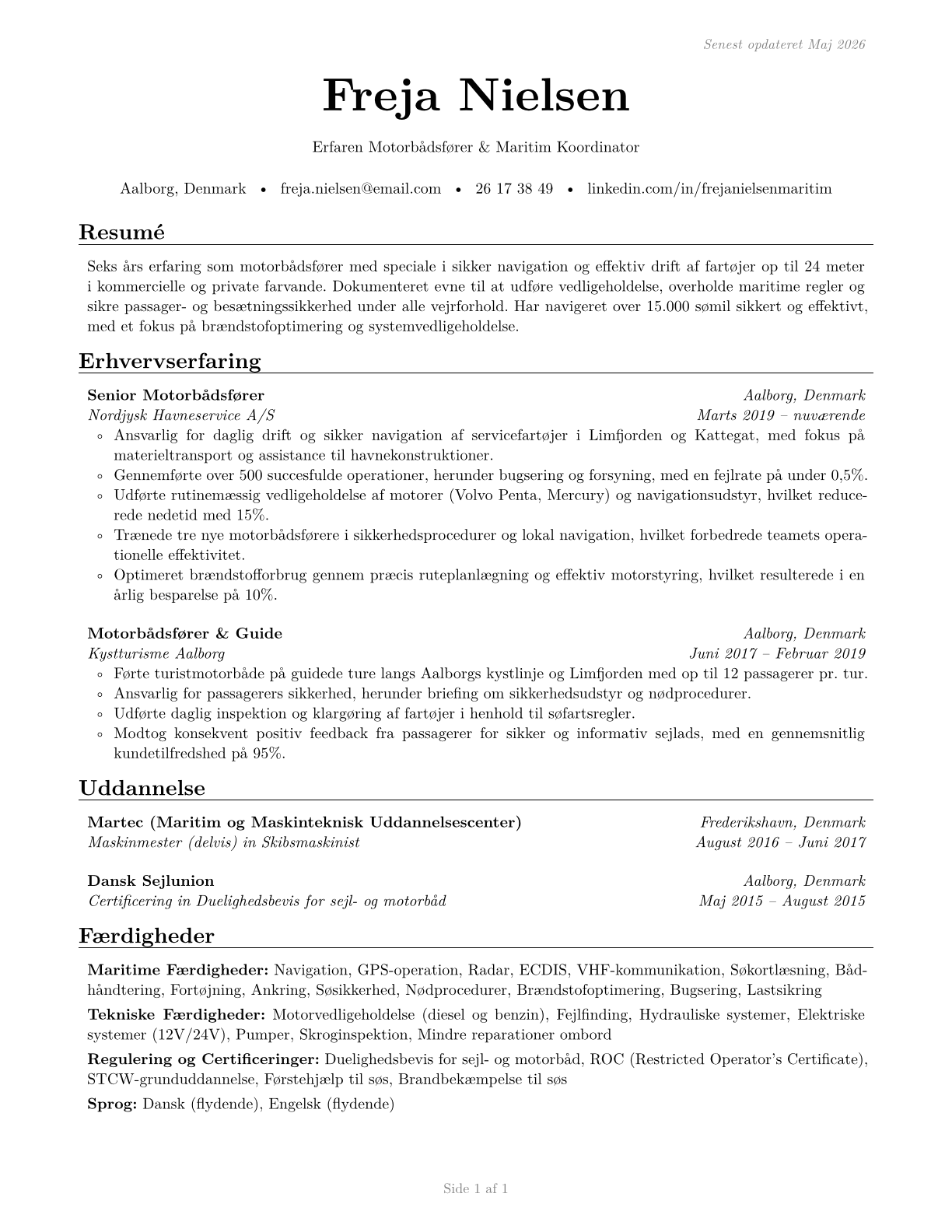 Motorboat Operators CV in Danish — page 1
