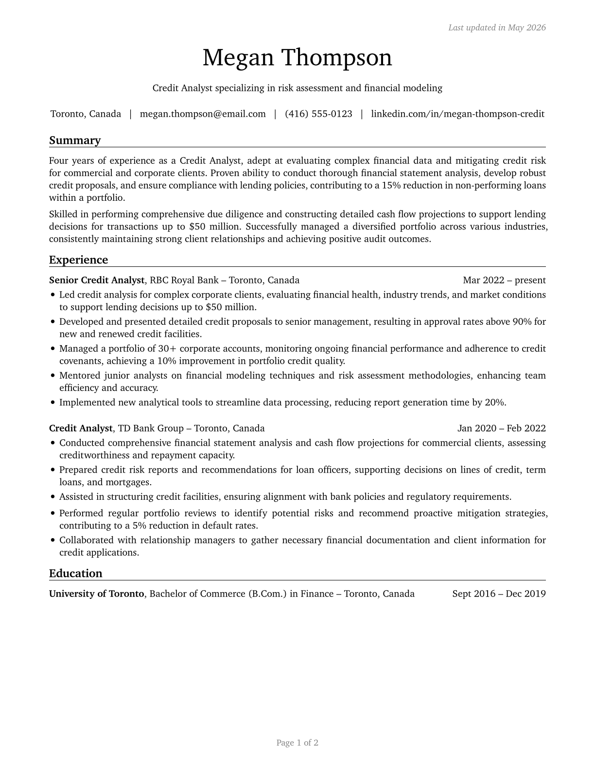Credit Analysts CV in English — page 1