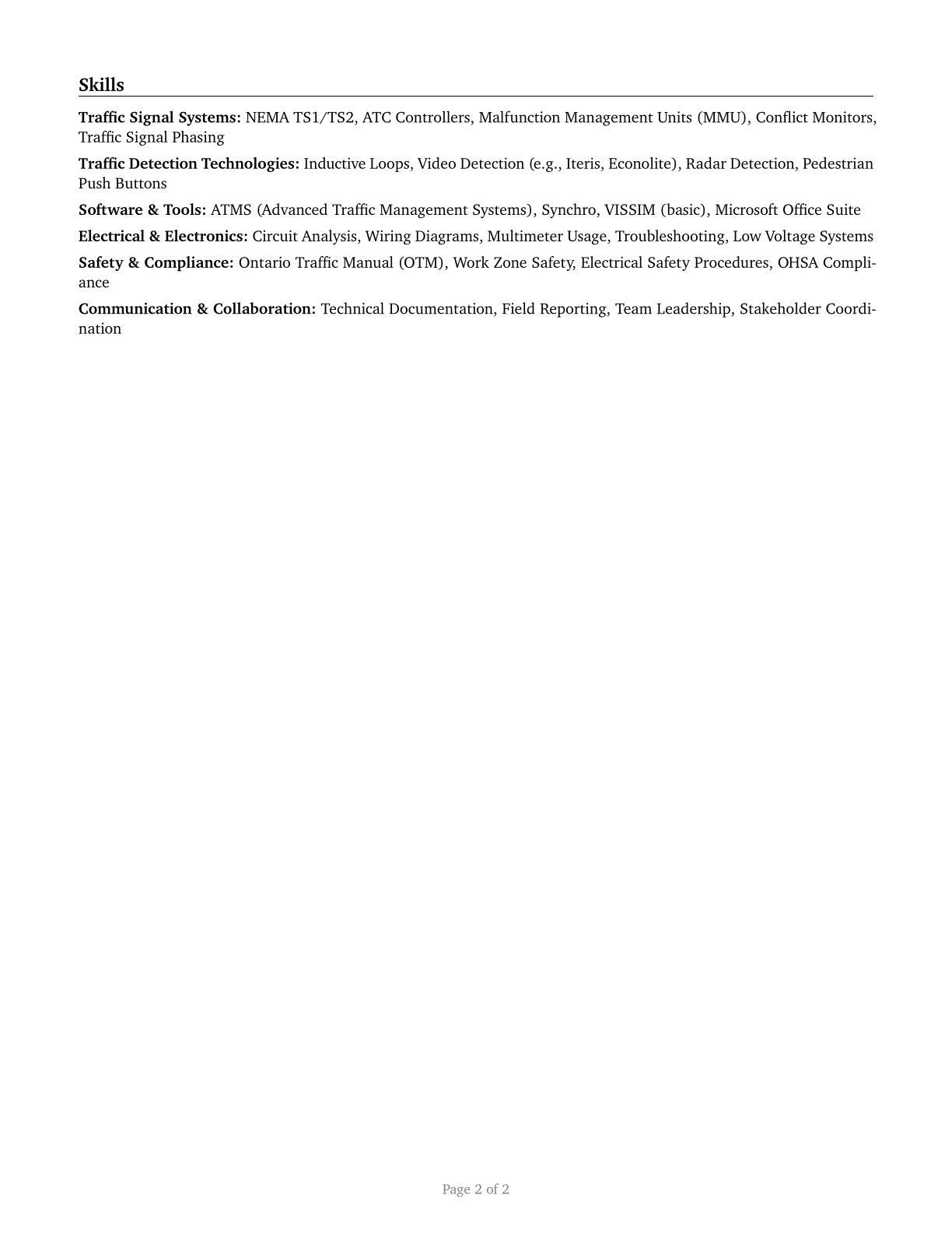 Traffic Technicians CV in English — page 2