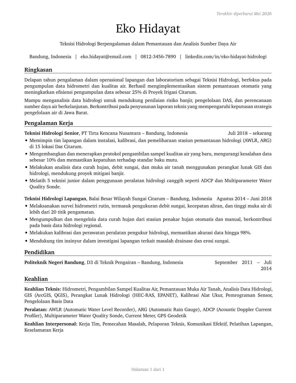 Hydrologic Technicians CV in Indonesian — page 1