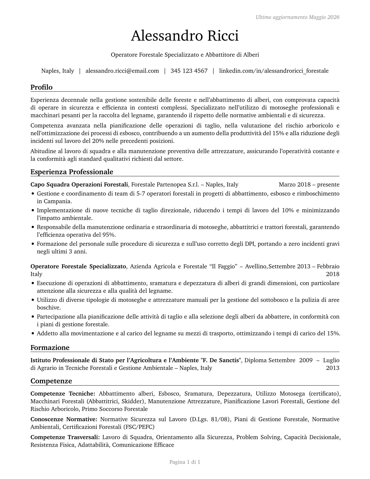 Logging Workers, All Other CV in Italian — page 1