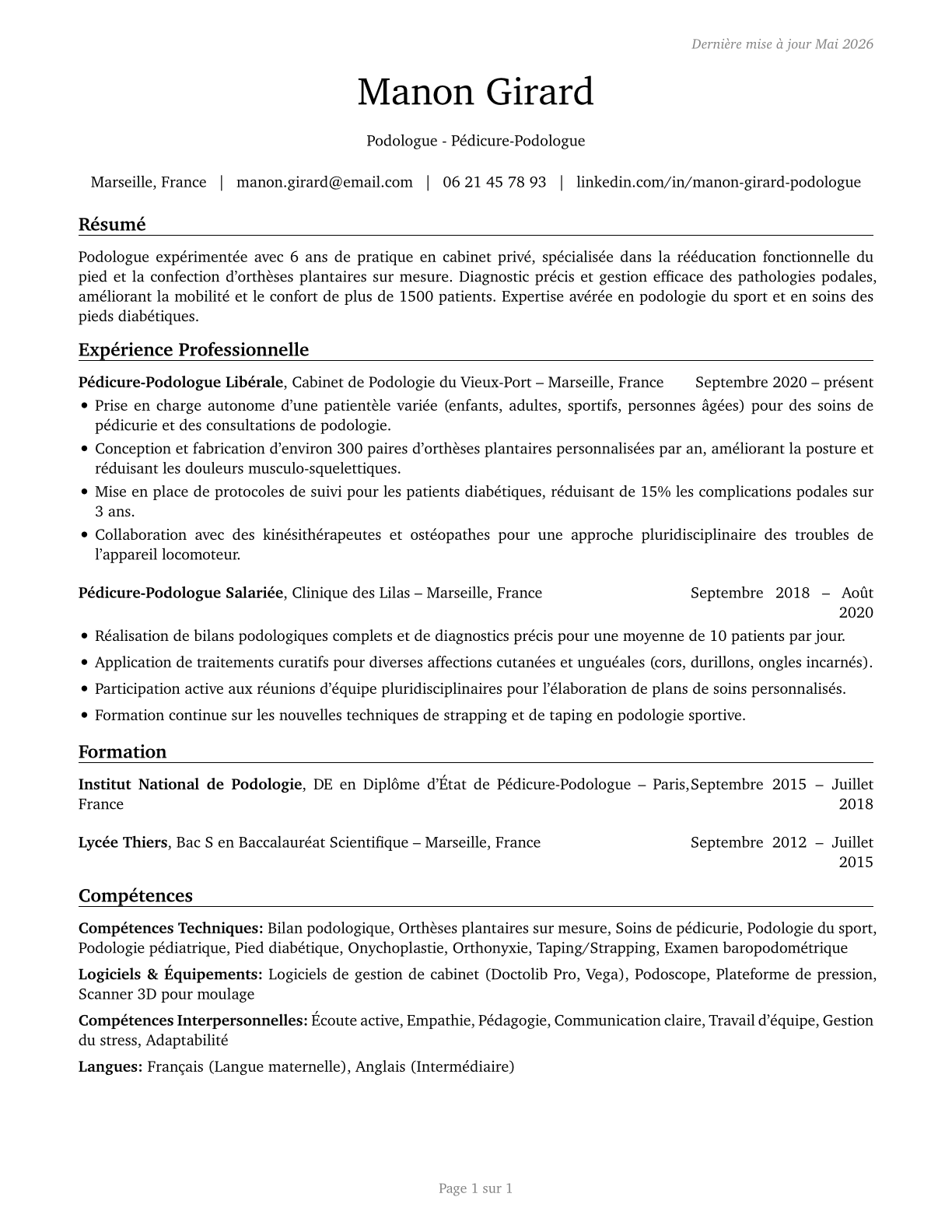 Podiatrists CV in French — page 1