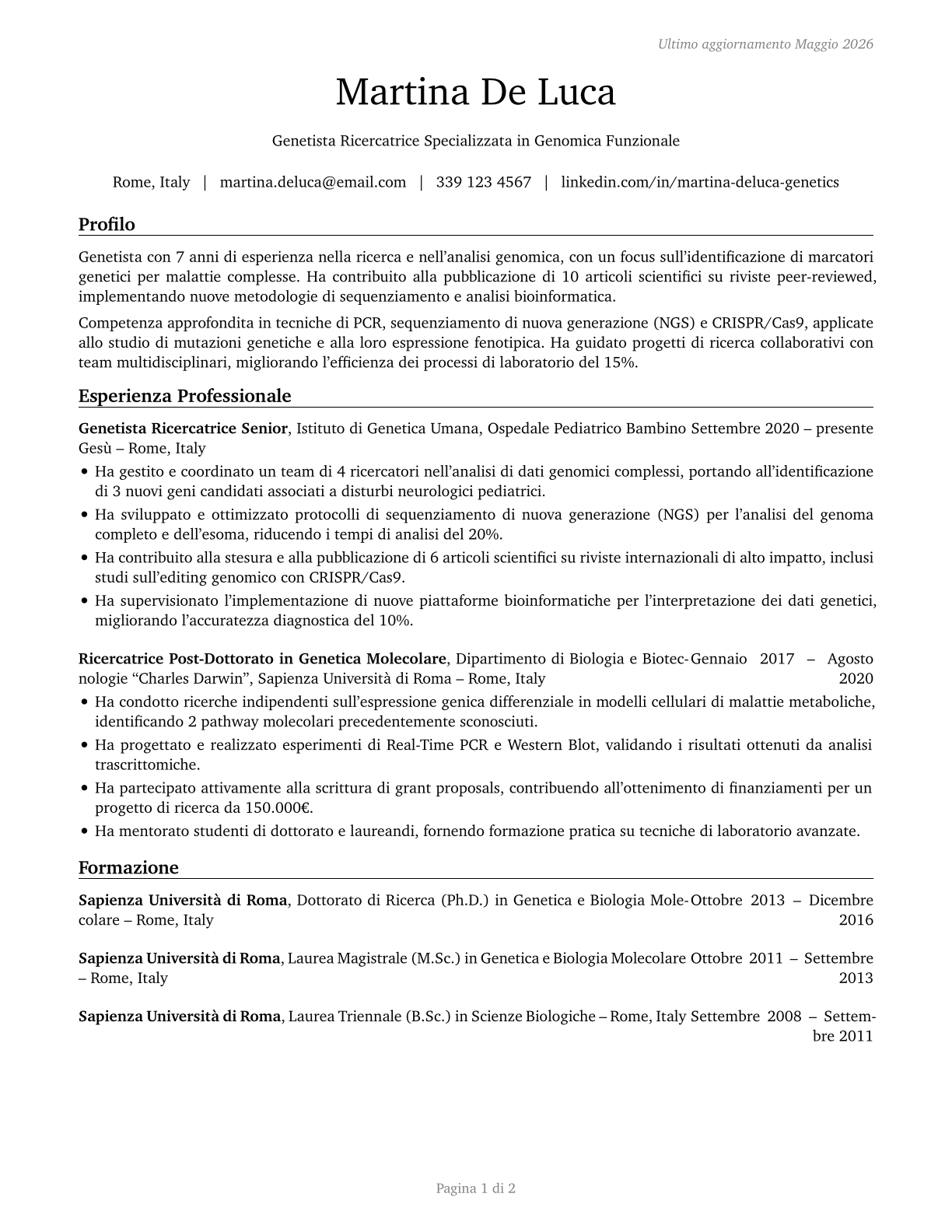 Geneticists CV in Italian — page 1
