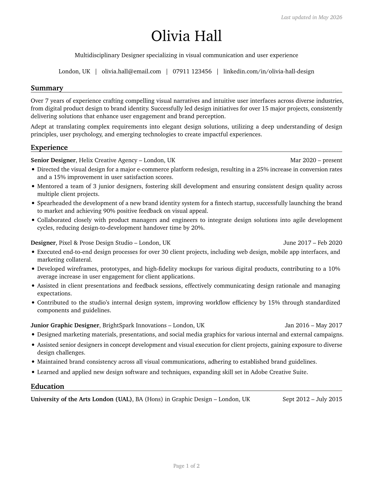 Designers, All Other CV in English — page 1
