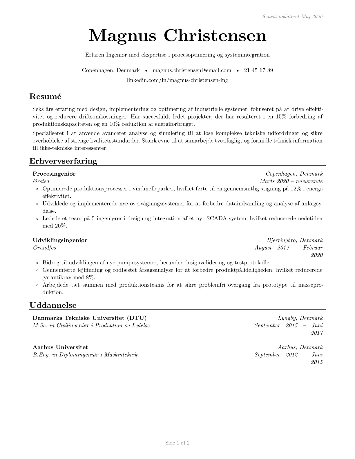 Engineers, All Other CV in Danish — page 1
