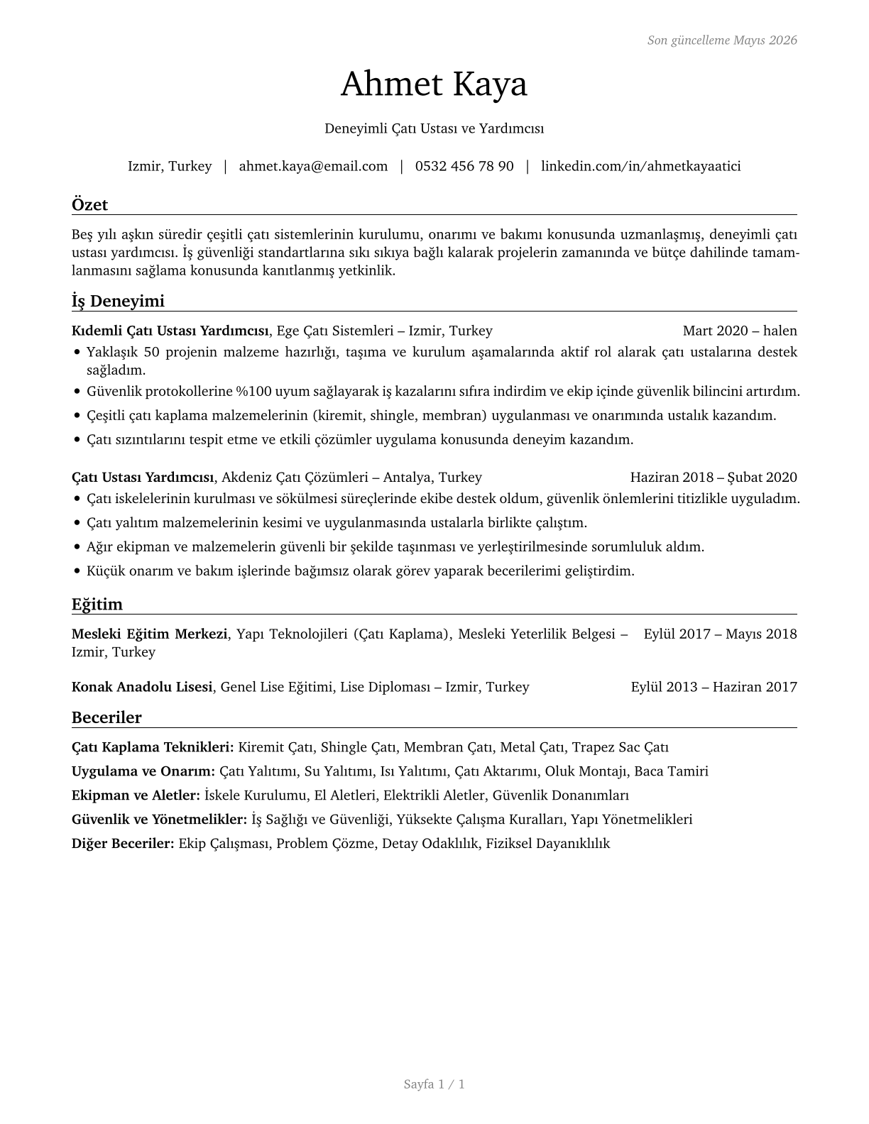 Helpers--Roofers CV in Turkish — page 1