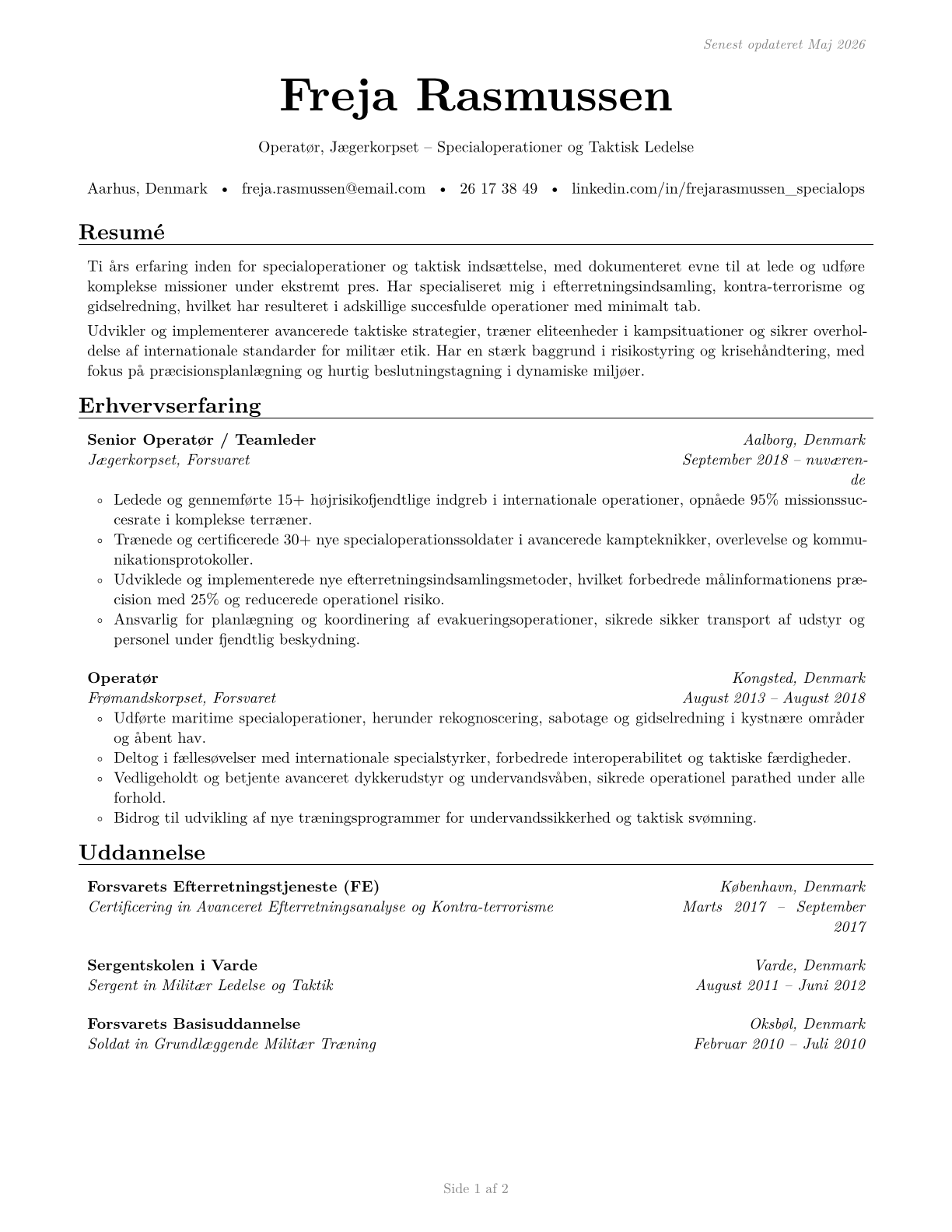 Special Forces CV in Danish — page 1
