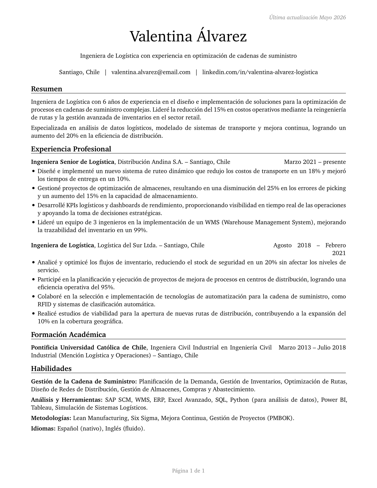 Logistics Engineers CV in Spanish — page 1