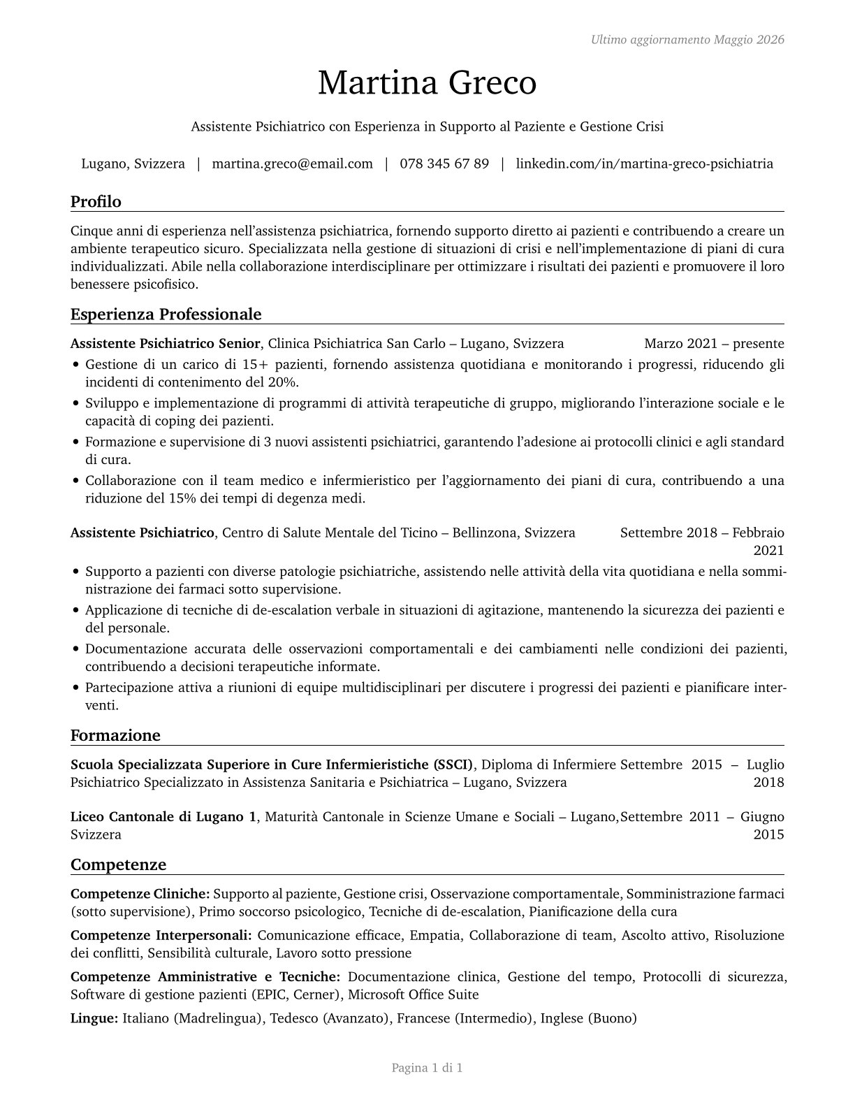 Psychiatric Aides CV in Italian — page 1