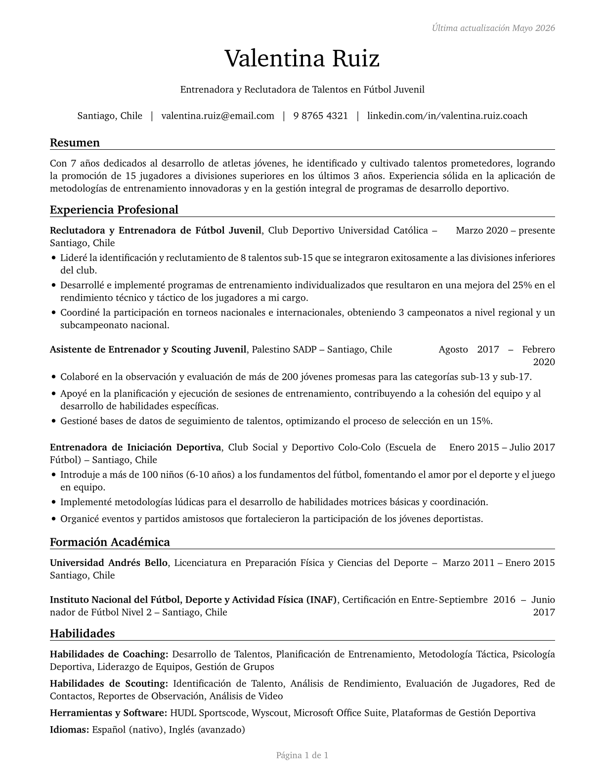 Coaches and Scouts CV in Spanish — page 1