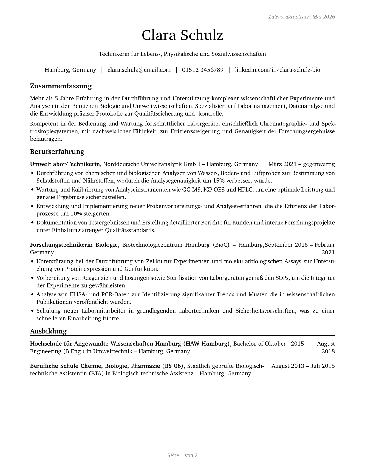 Life, Physical, and Social Science Technicians, All Other CV in German — page 1
