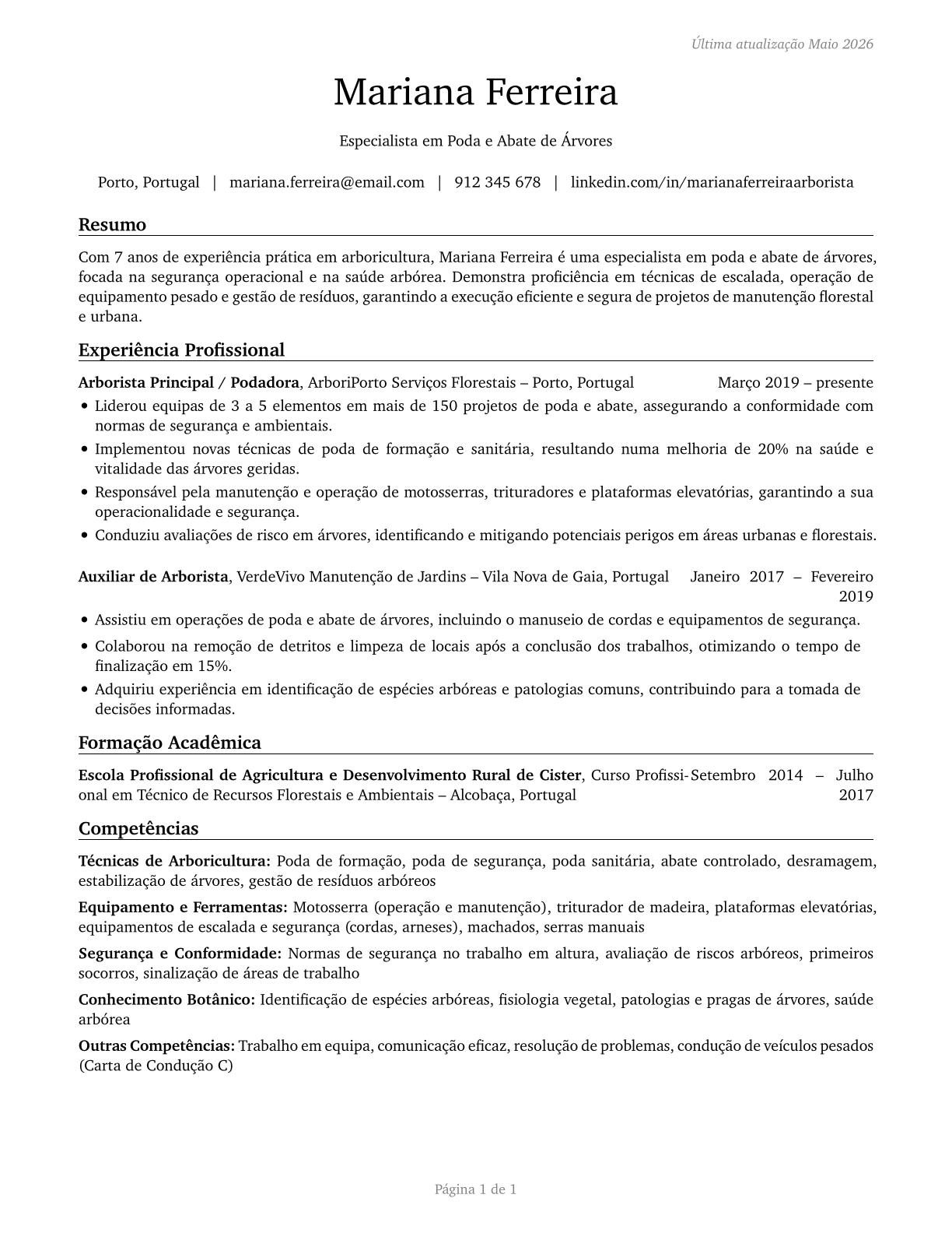 Tree Trimmers and Pruners CV in Portuguese — page 1
