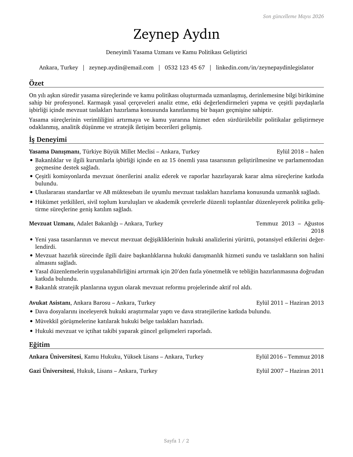 Legislators CV in Turkish — page 1