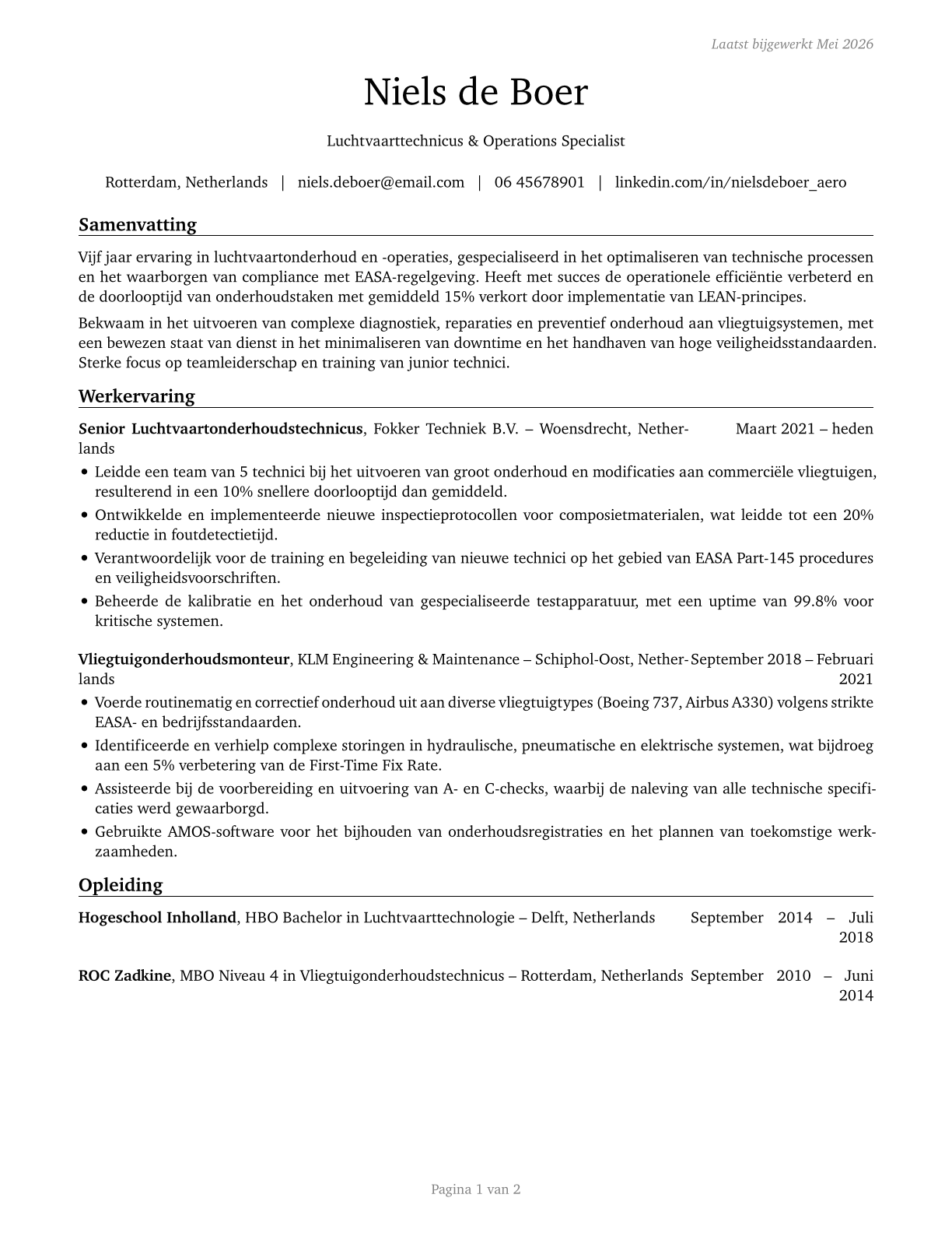Aerospace Engineering and Operations Technologists and Technicians CV in Dutch — page 1