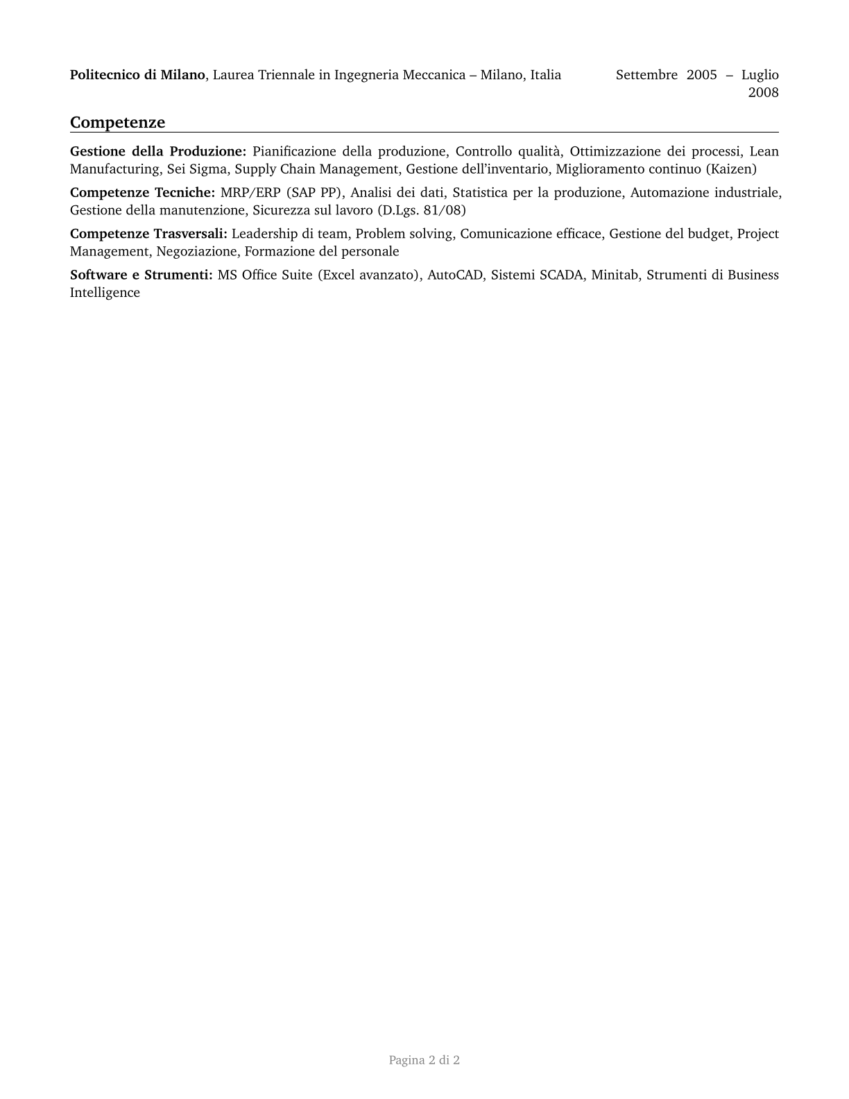 Industrial Production Managers CV in Italian — page 2