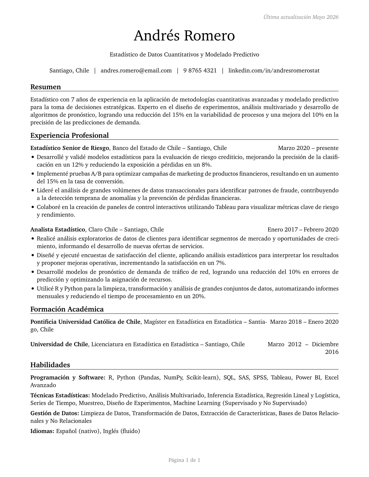 Statisticians CV in Spanish — page 1