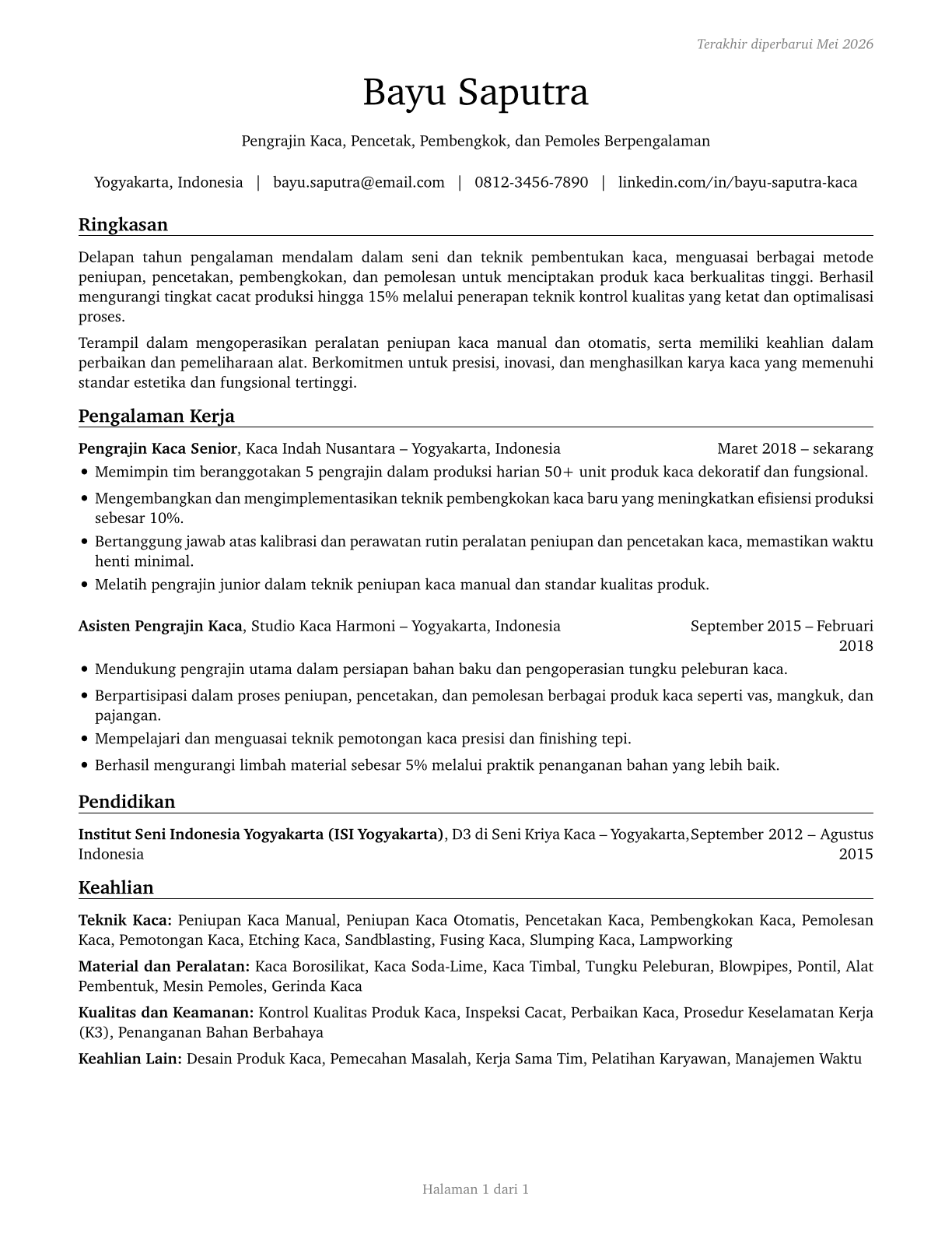 Glass Blowers, Molders, Benders, and Finishers CV in Indonesian — page 1