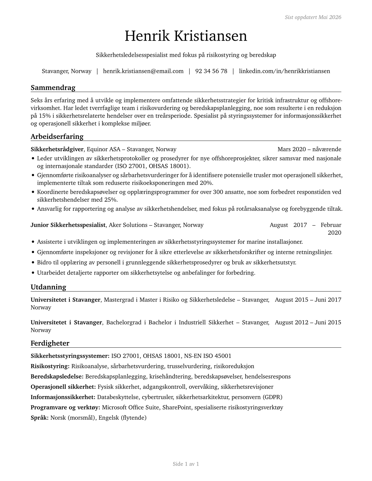 Security Management Specialists CV in Norwegian_bokmal — page 1