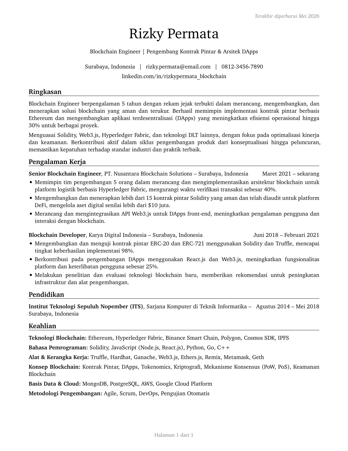 Blockchain Engineers CV in Indonesian — page 1