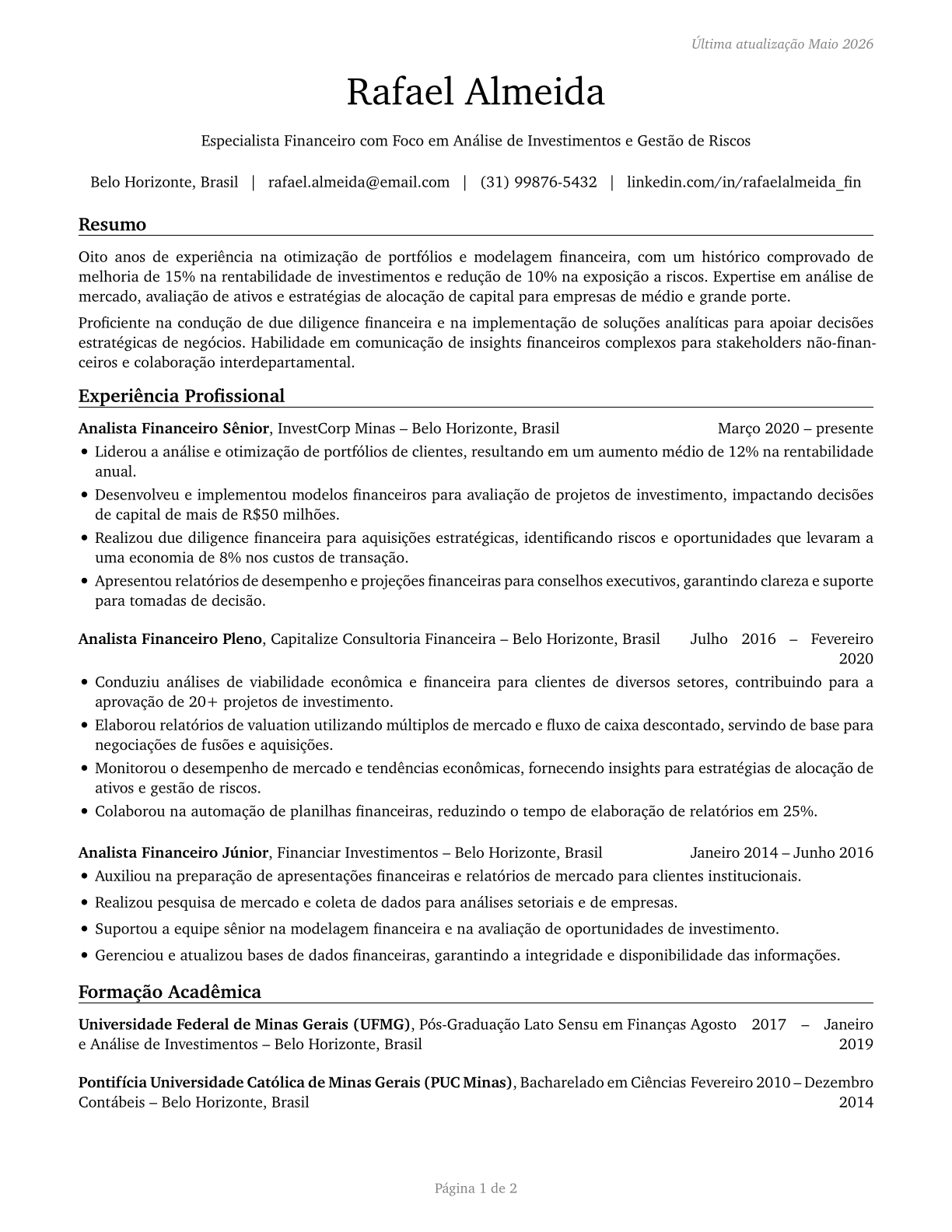 Financial Specialists, All Other CV in Portuguese — page 1