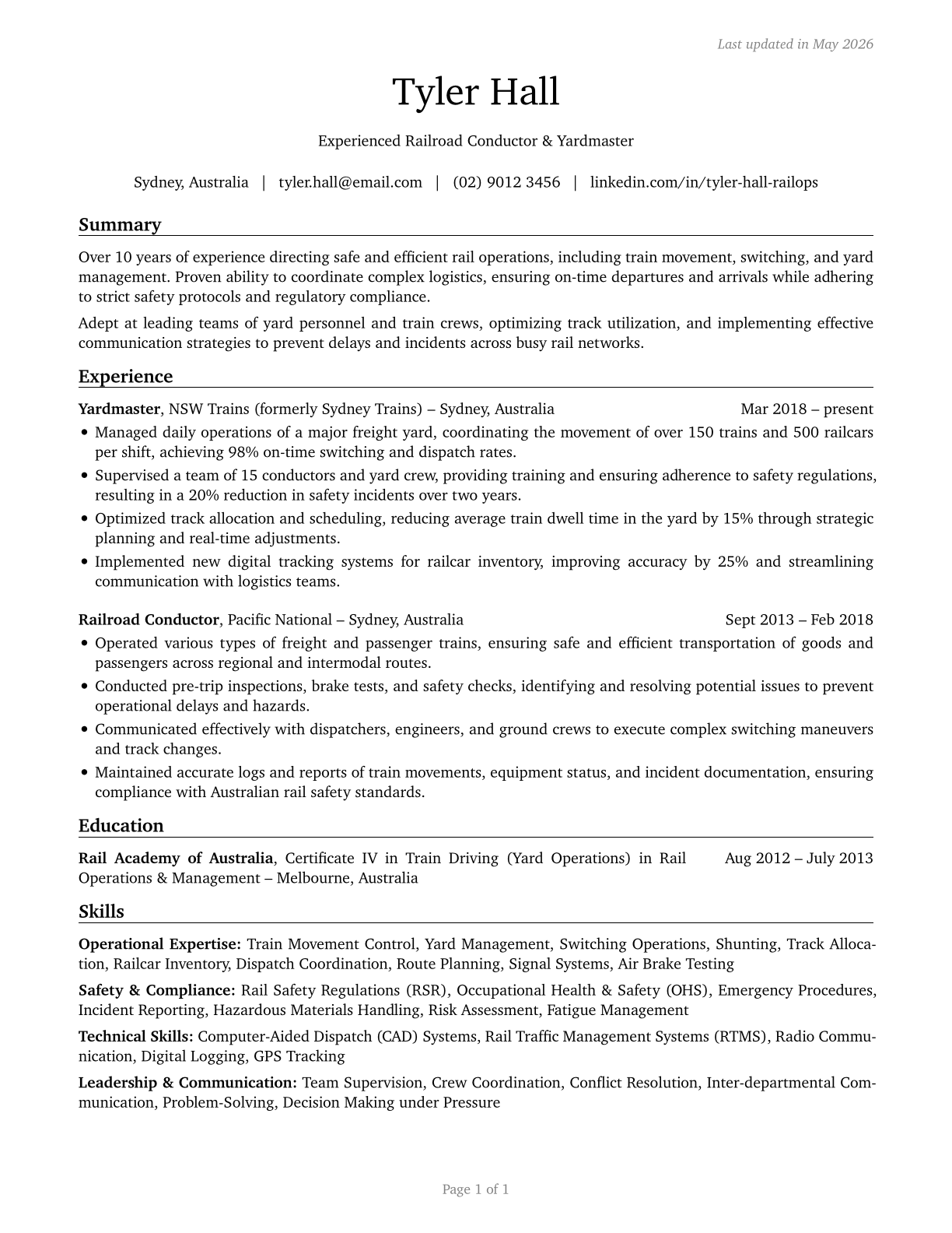 Railroad Conductors and Yardmasters CV in English — page 1
