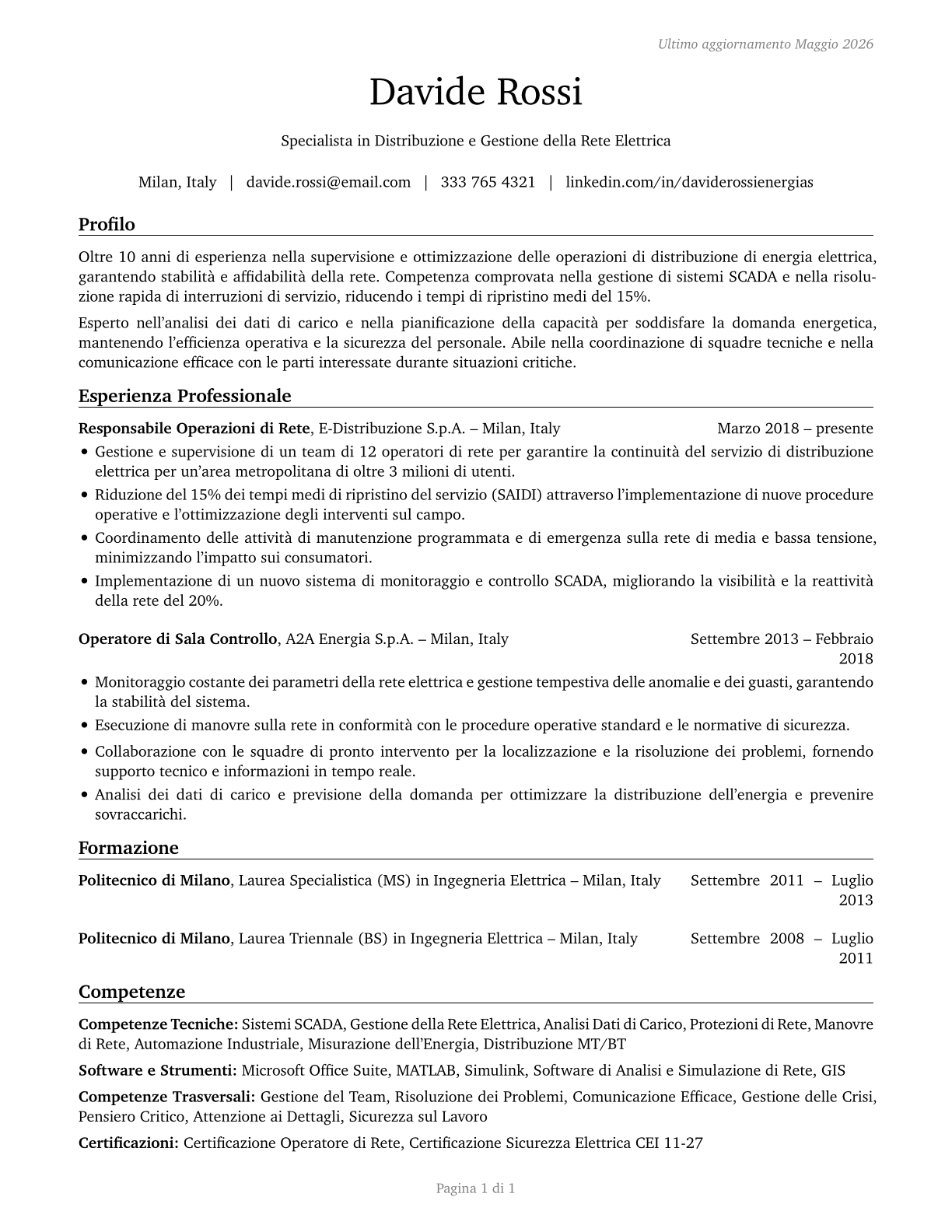 Power Distributors and Dispatchers CV in Italian — page 1