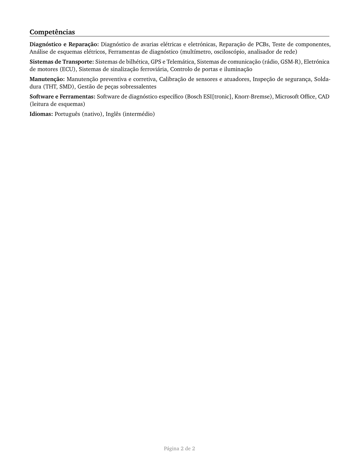 Electrical and Electronics Installers and Repairers, Transportation Equipment CV in Portuguese — page 2