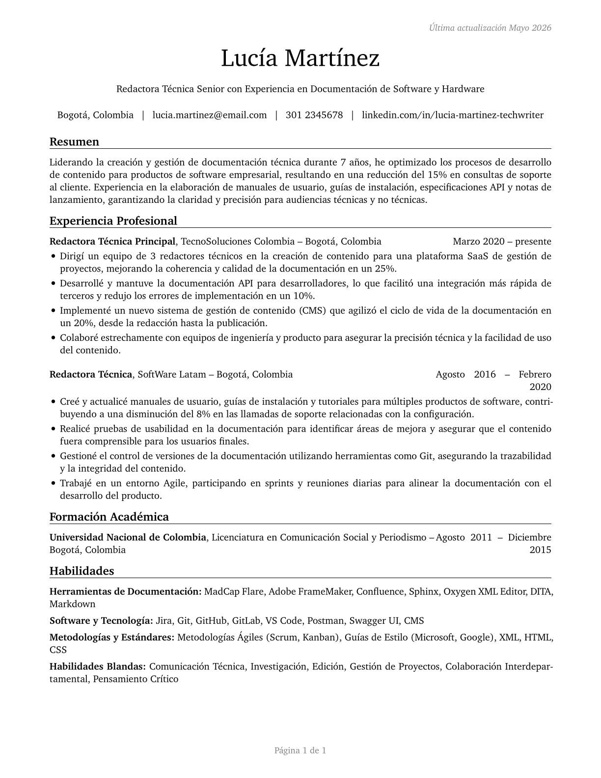 Technical Writers CV in Spanish — page 1