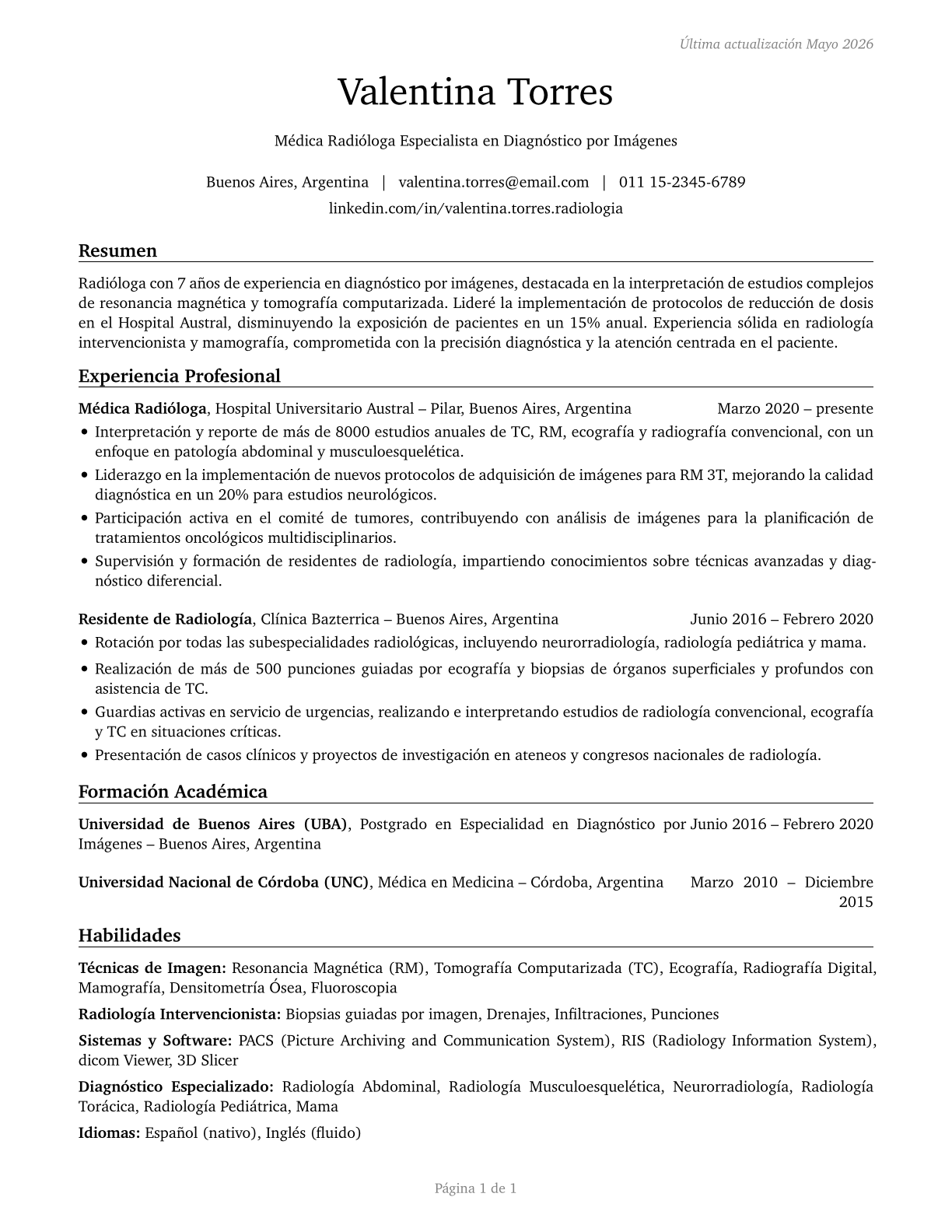 Radiologists CV in Spanish — page 1
