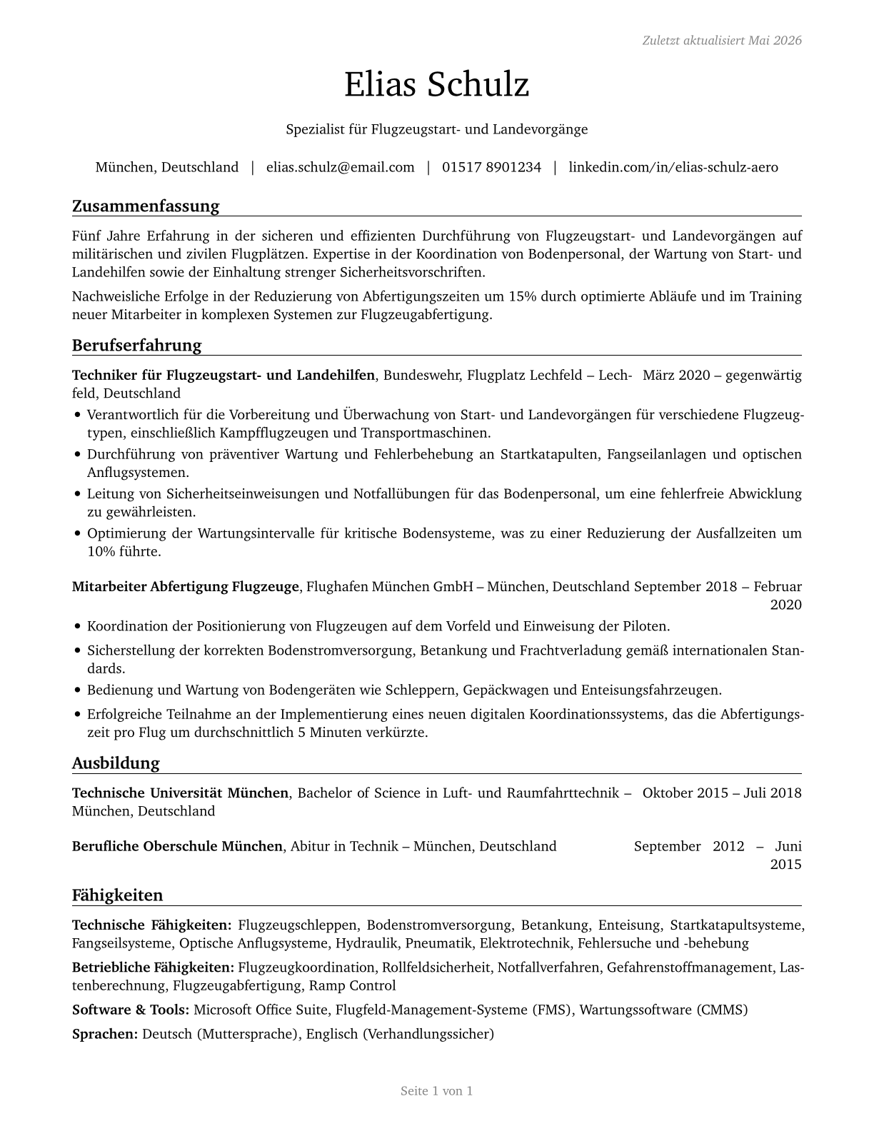 Aircraft Launch and Recovery Specialists CV in German — page 1