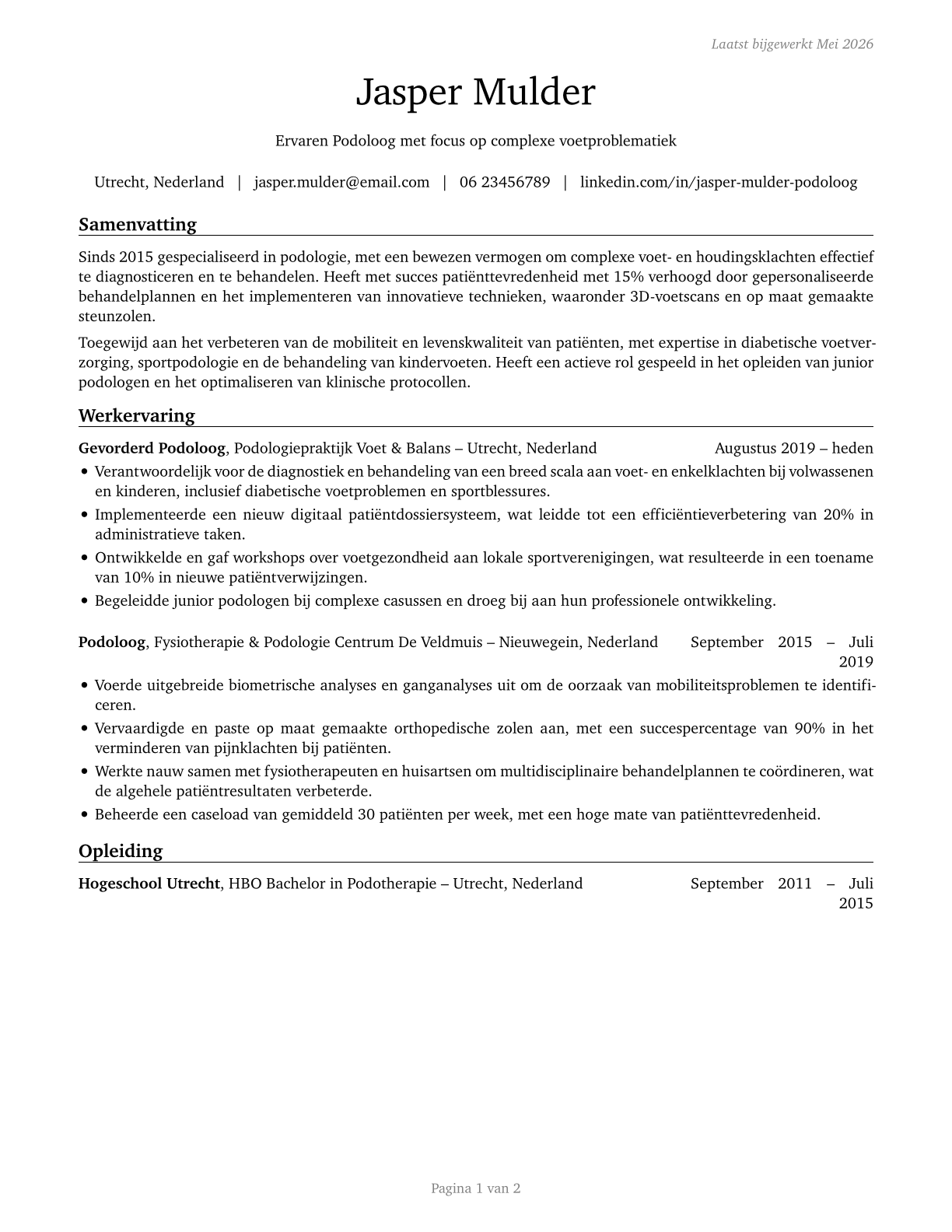 Podiatrists CV in Dutch — page 1