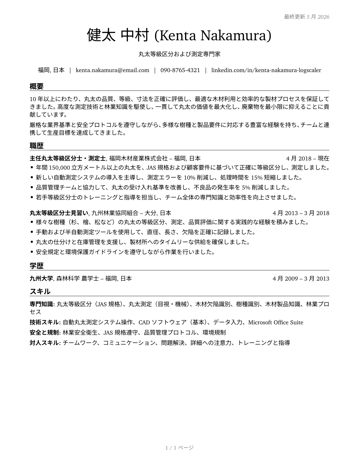 Log Graders and Scalers CV in Japanese — page 1