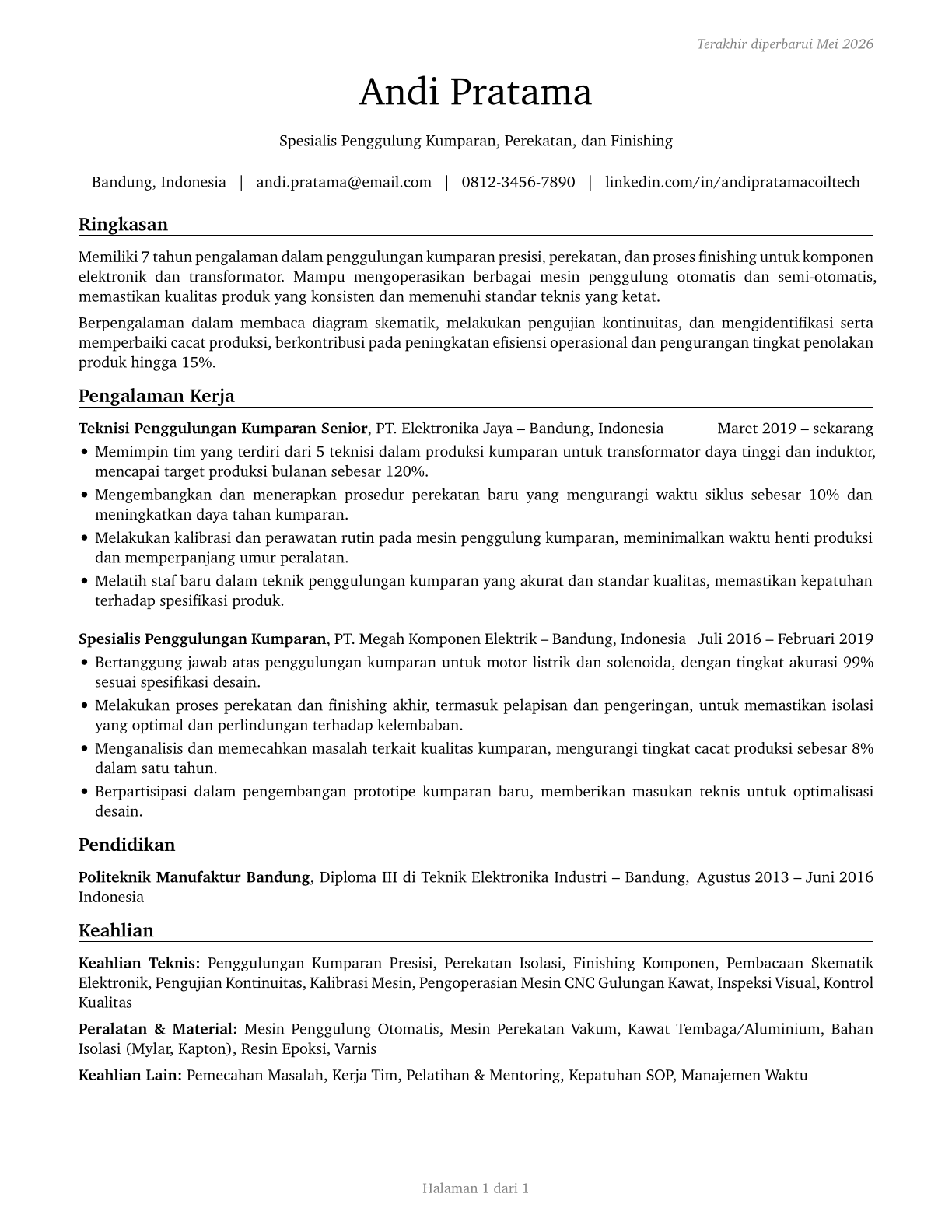 Coil Winders, Tapers, and Finishers CV in Indonesian — page 1