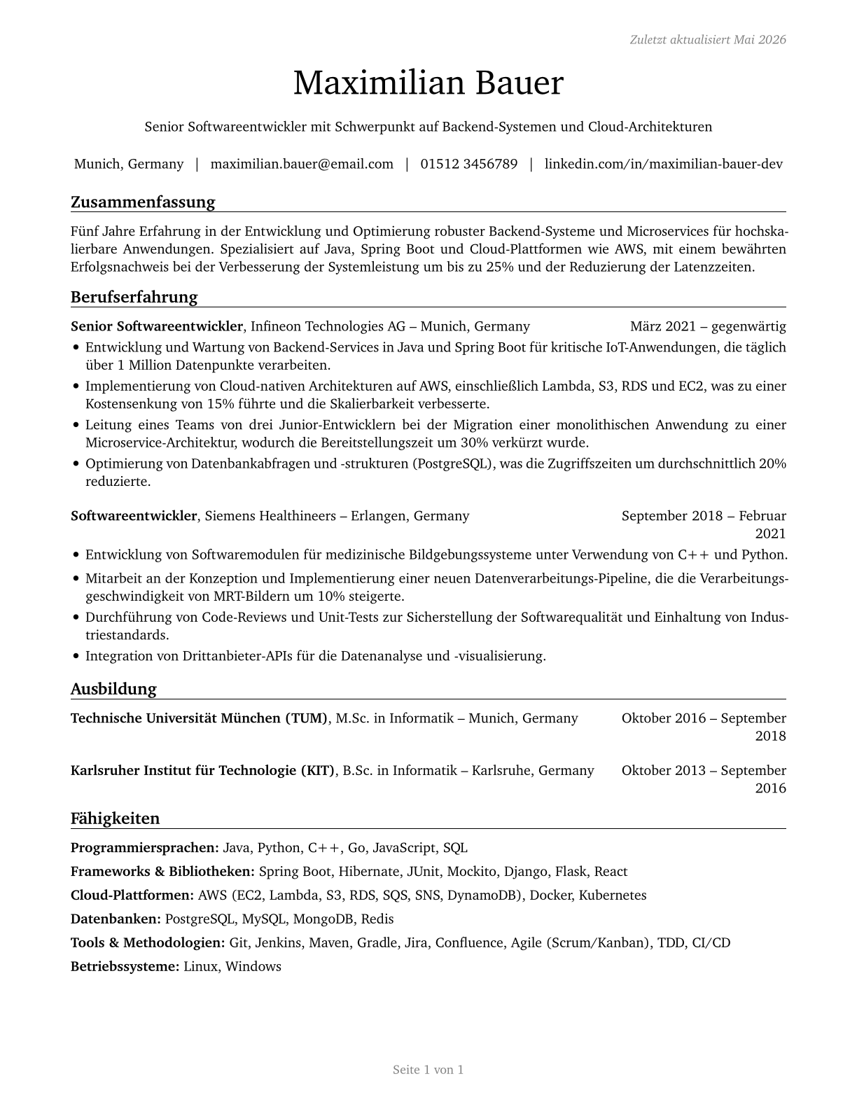 Computer Programmers CV in German — page 1