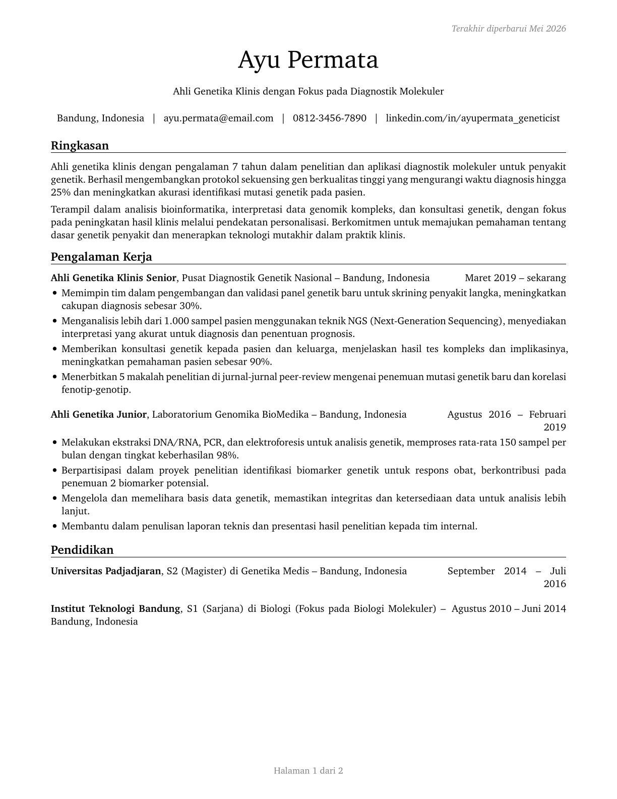 Geneticists CV in Indonesian — page 1