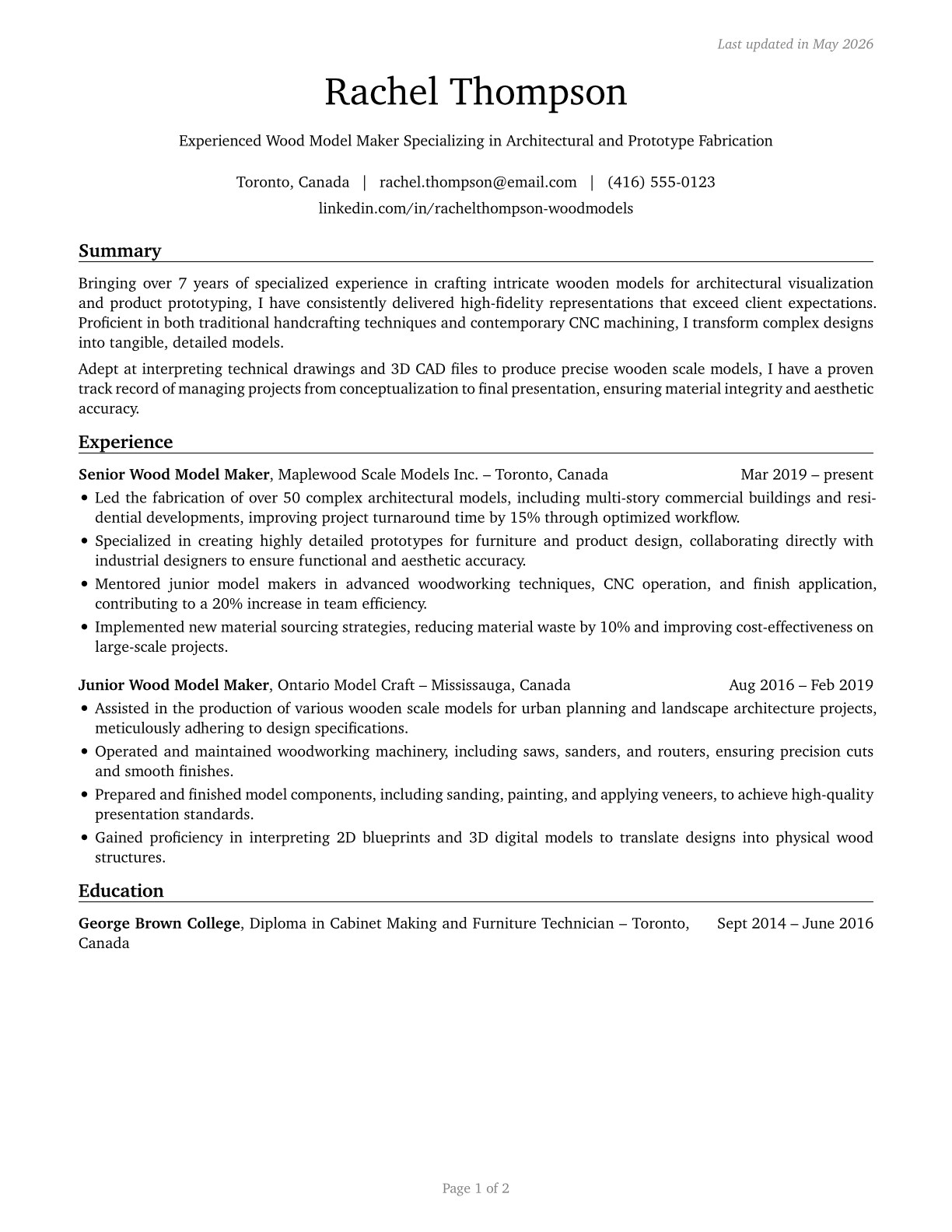 Model Makers, Wood CV in English — page 1
