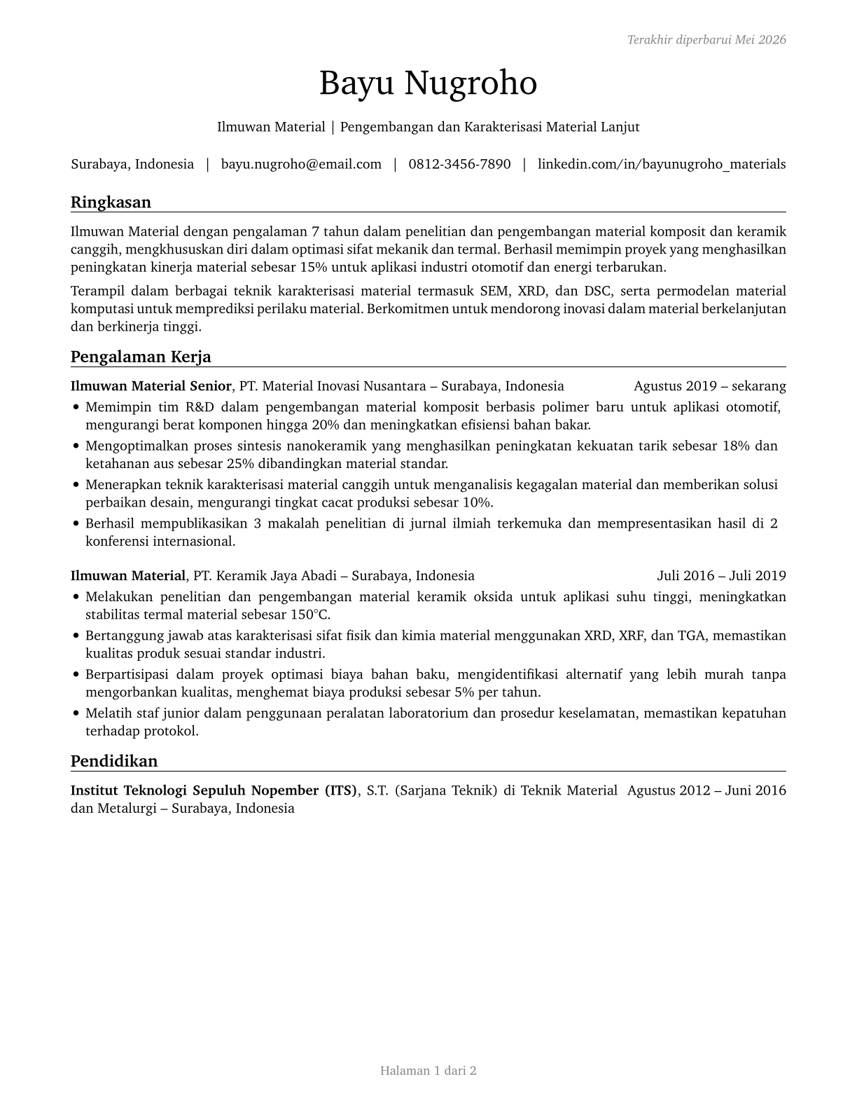 Materials Scientists CV in Indonesian — page 1