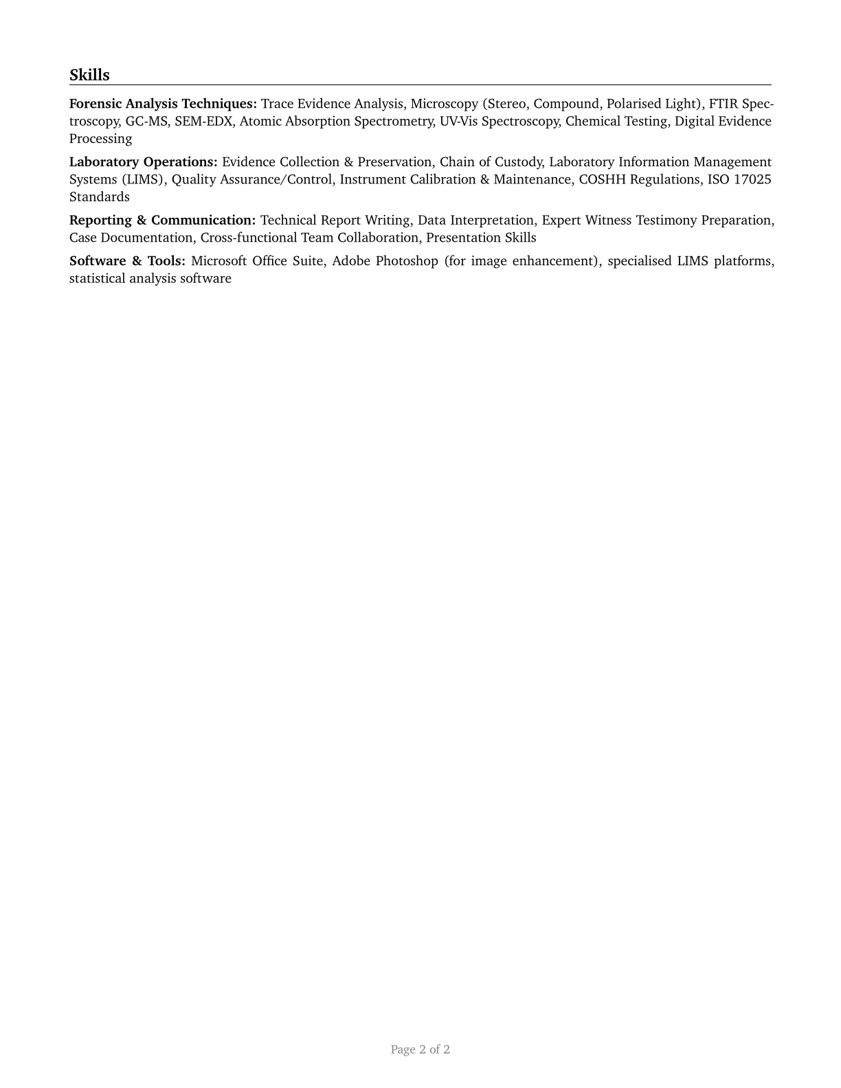 Forensic Science Technicians CV in English — page 2
