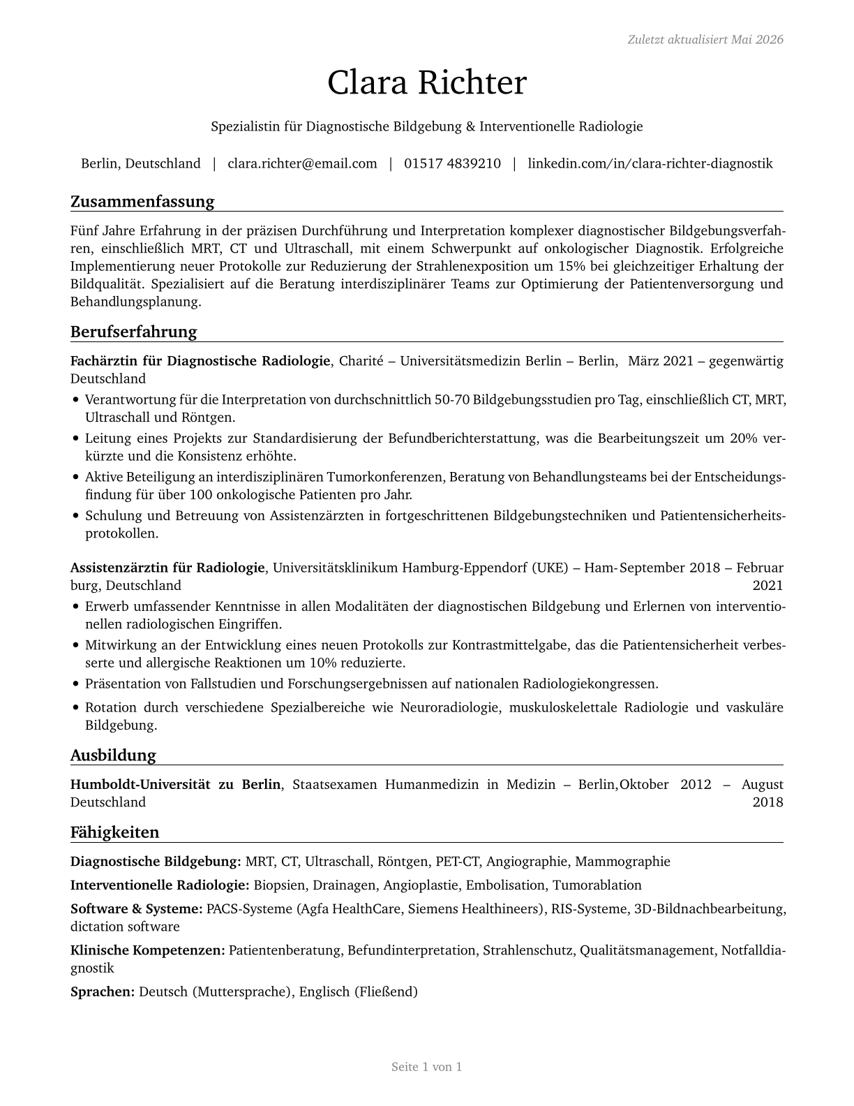 Healthcare Diagnosing or Treating Practitioners, All Other CV in German — page 1