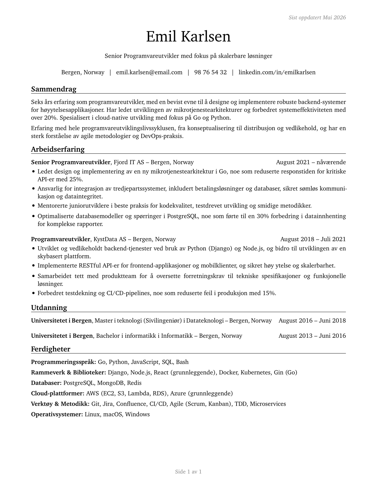 Software Developers CV in Norwegian_bokmal — page 1