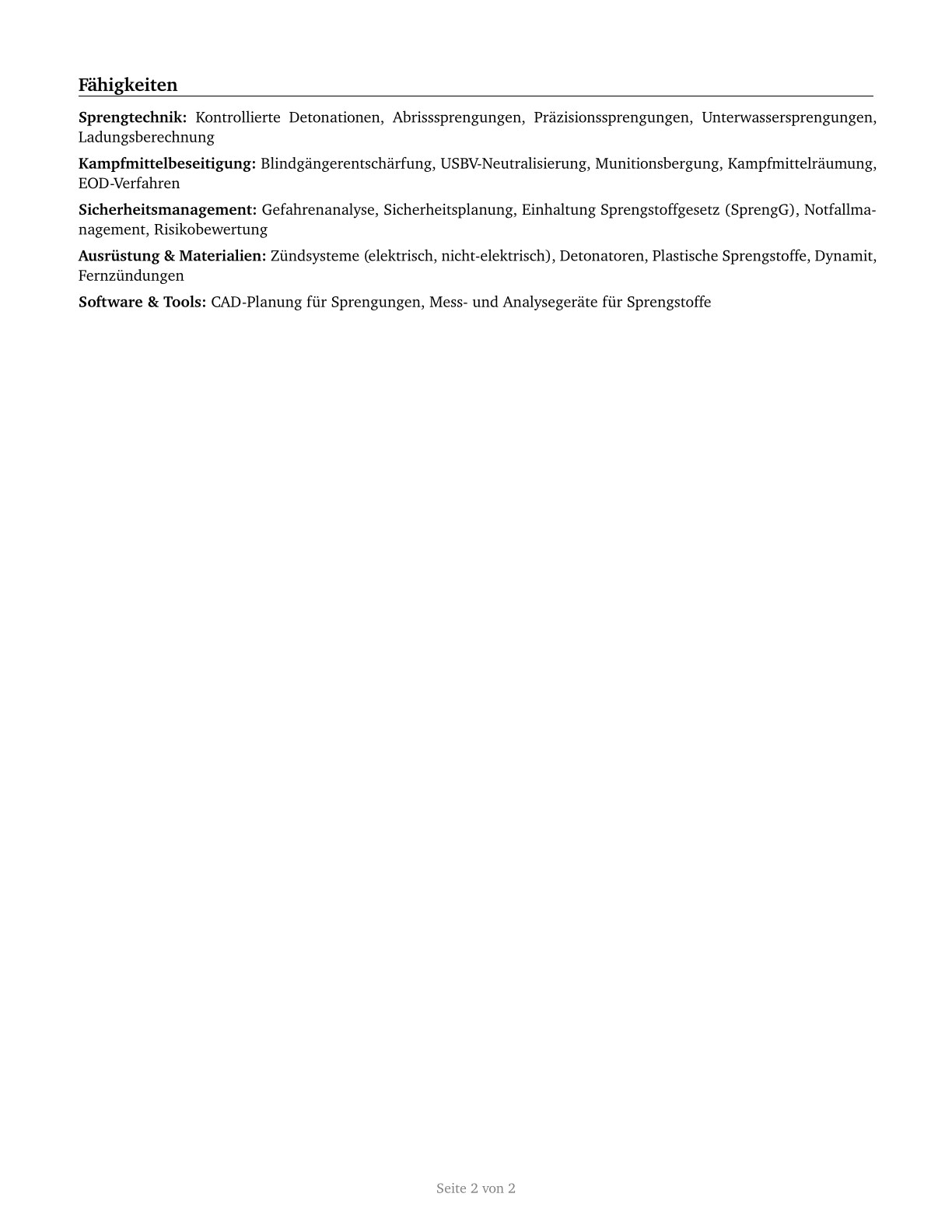 Explosives Workers, Ordnance Handling Experts, and Blasters CV in German — page 2