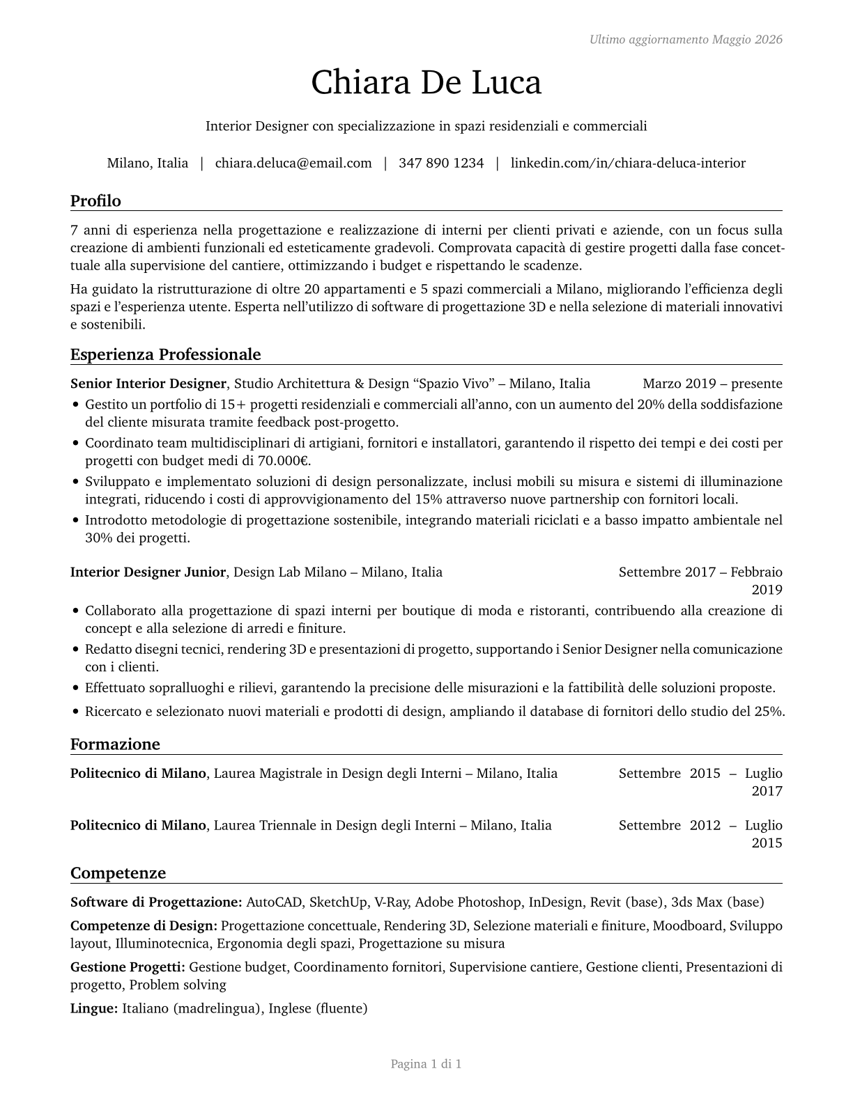 Interior Designers CV in Italian — page 1