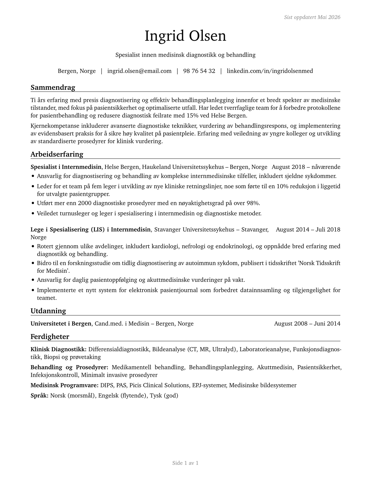 Healthcare Diagnosing or Treating Practitioners, All Other CV in Norwegian_bokmal — page 1