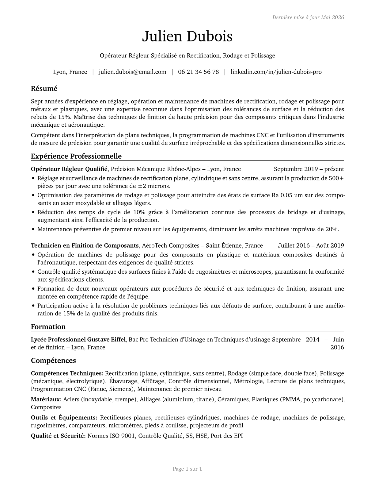 Grinding, Lapping, Polishing, and Buffing Machine Tool Setters, Operators, and Tenders, Metal and Plastic CV in French — page 1