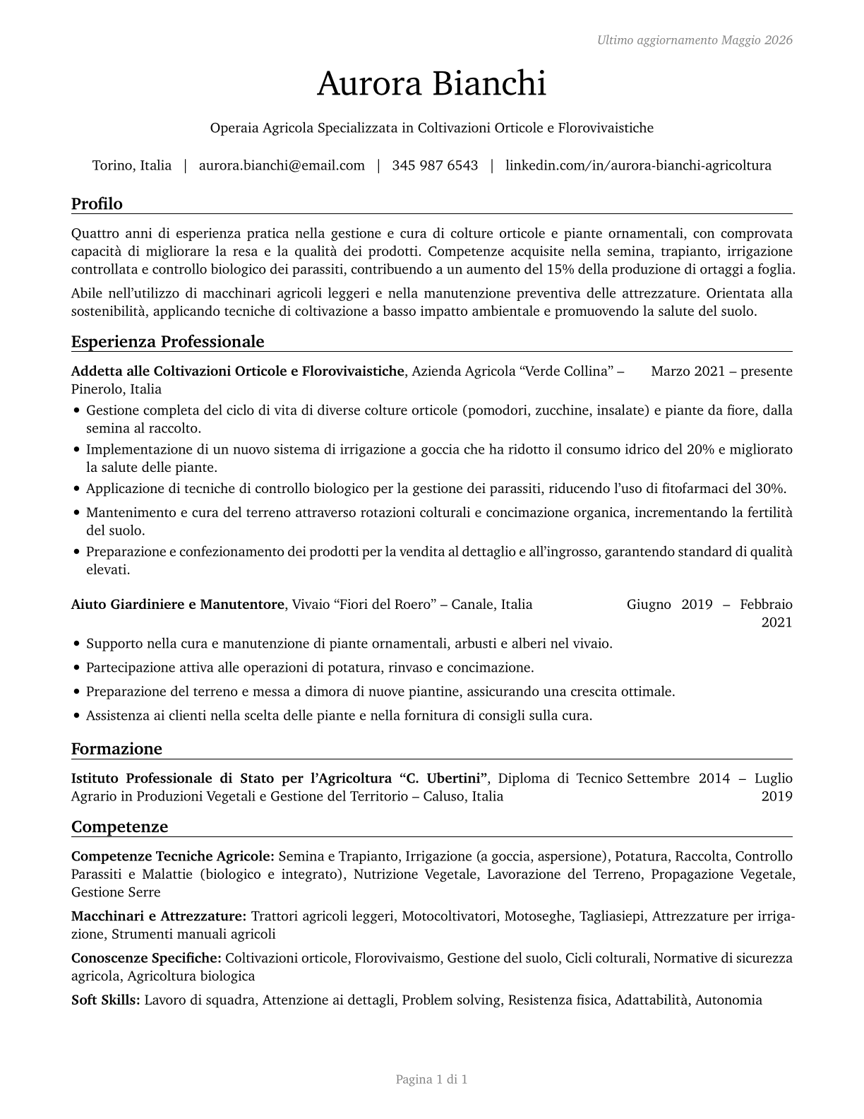 Farmworkers and Laborers, Crop, Nursery, and Greenhouse CV in Italian — page 1