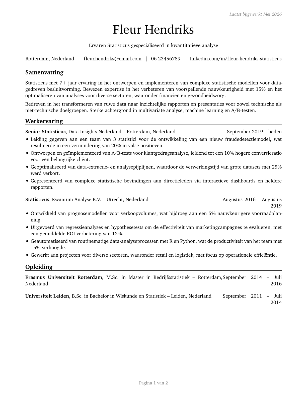 Statisticians CV in Dutch — page 1