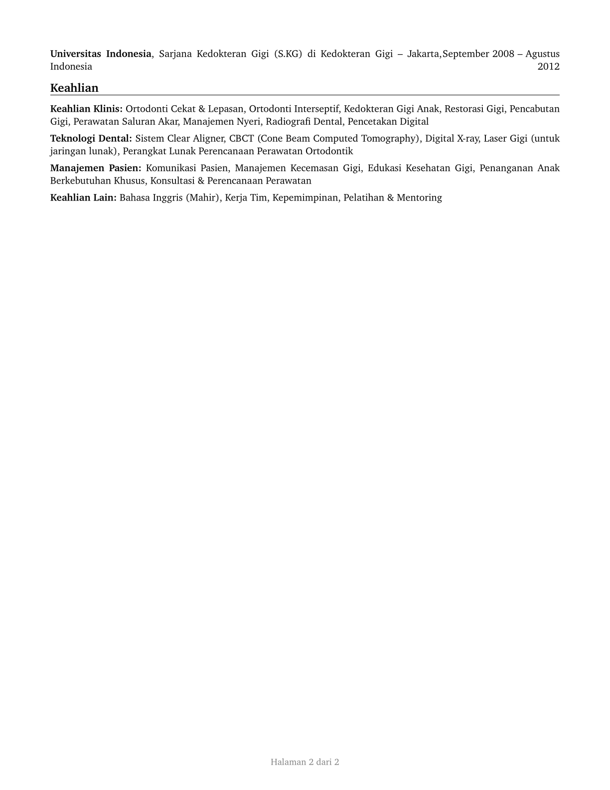 Dentists, All Other Specialists CV in Indonesian — page 2