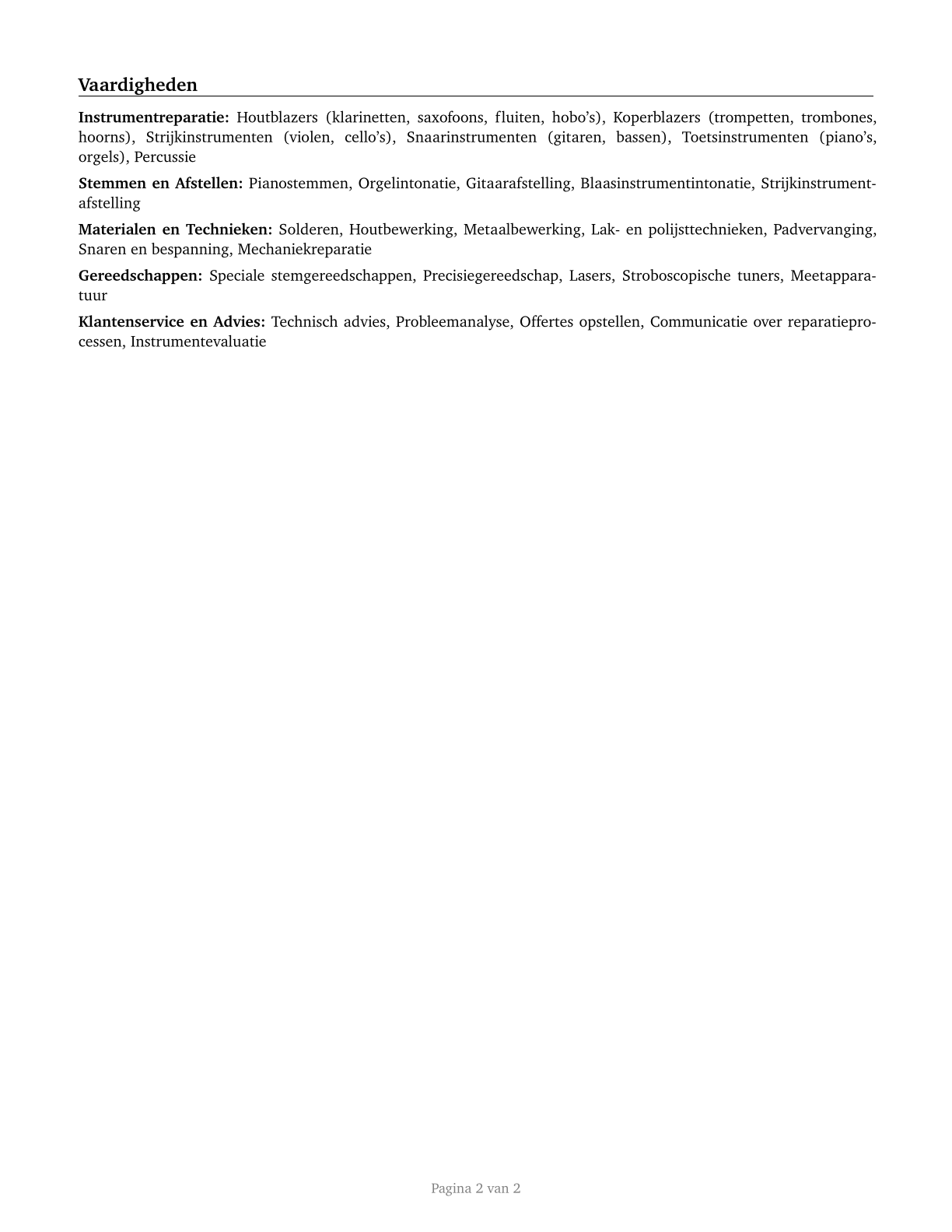Musical Instrument Repairers and Tuners CV in Dutch — page 2