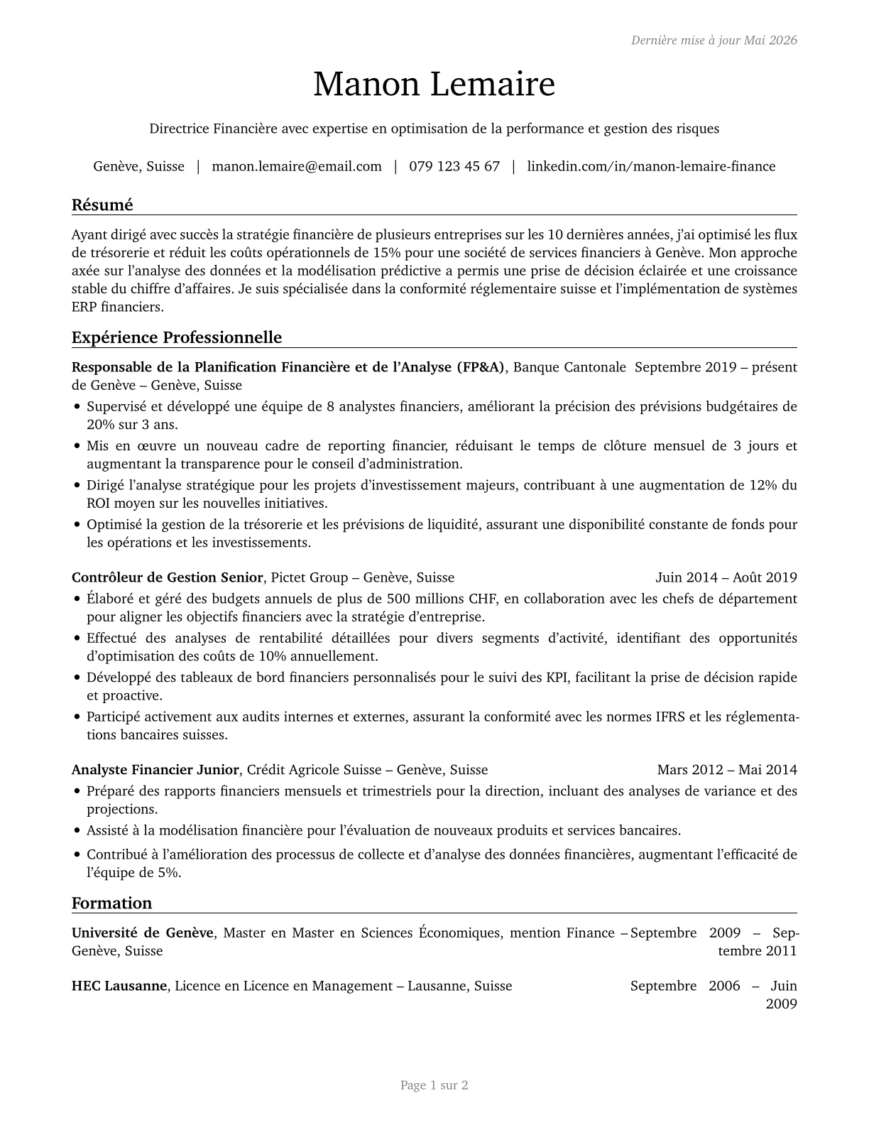 Financial Managers CV in French — page 1