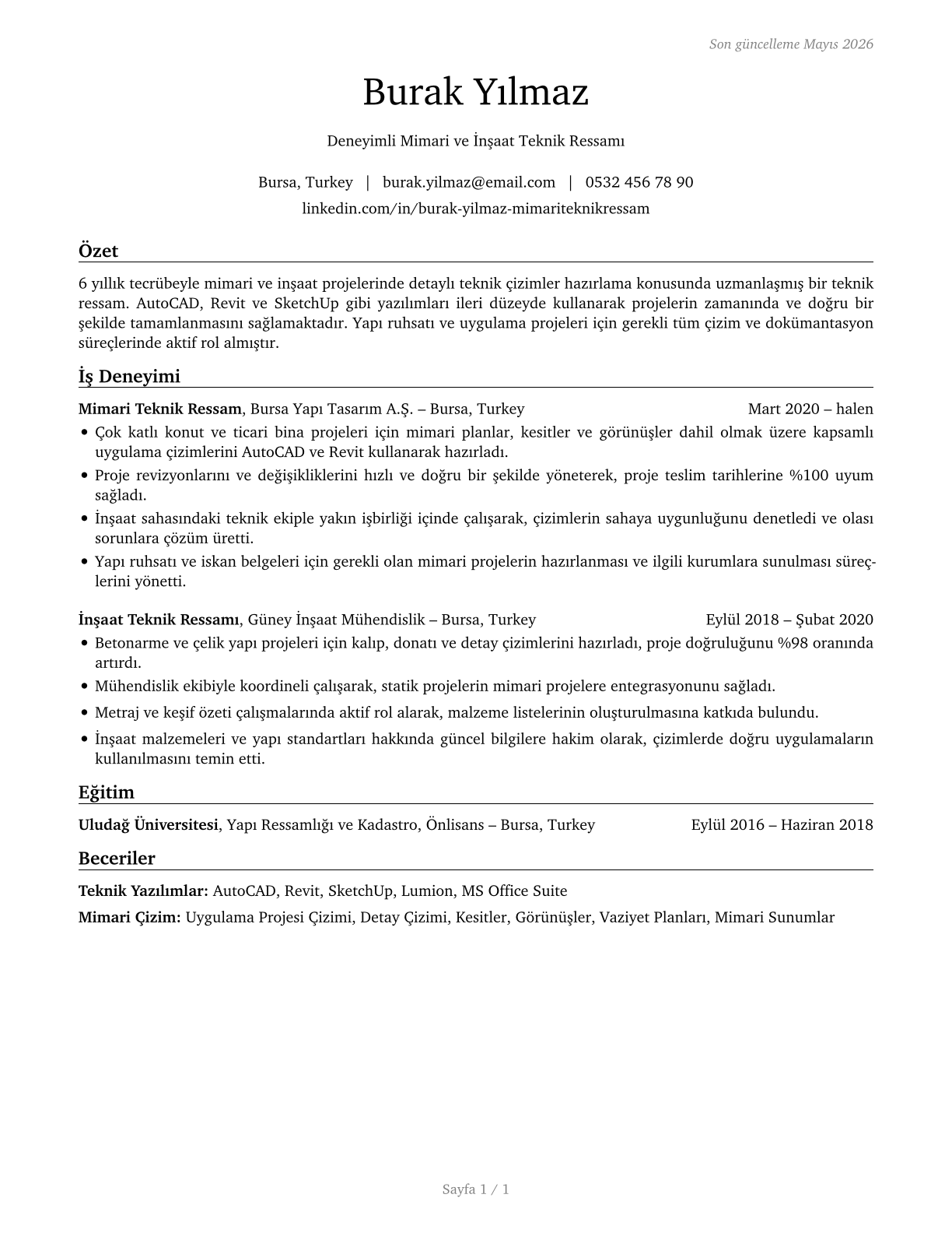 Architectural and Civil Drafters CV in Turkish — page 1